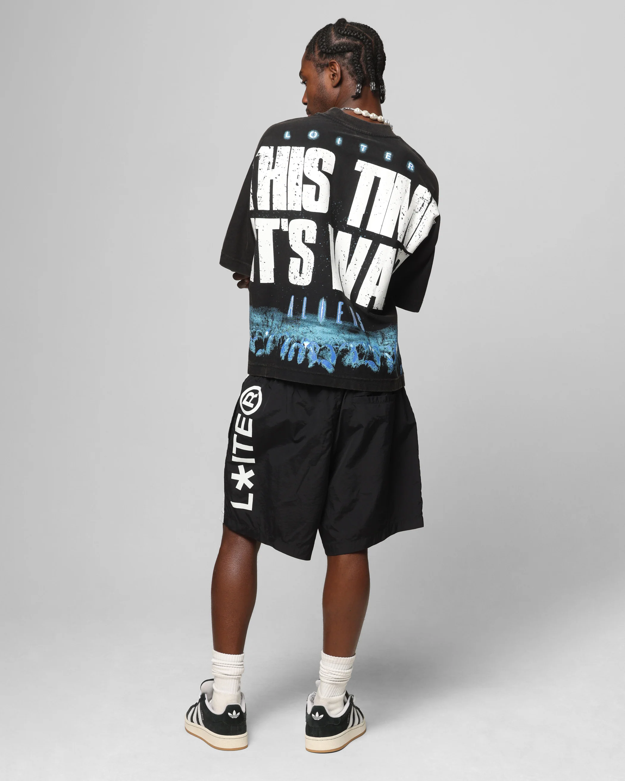 Loiter Alien It's War Boxy T-Shirt Washed Black - Image 4