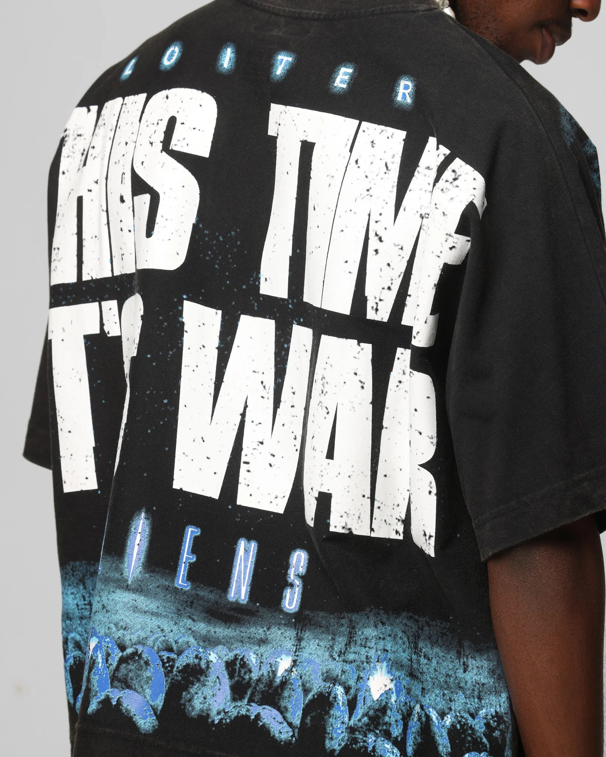 Loiter Alien It's War Boxy T-Shirt Washed Black - Image 8