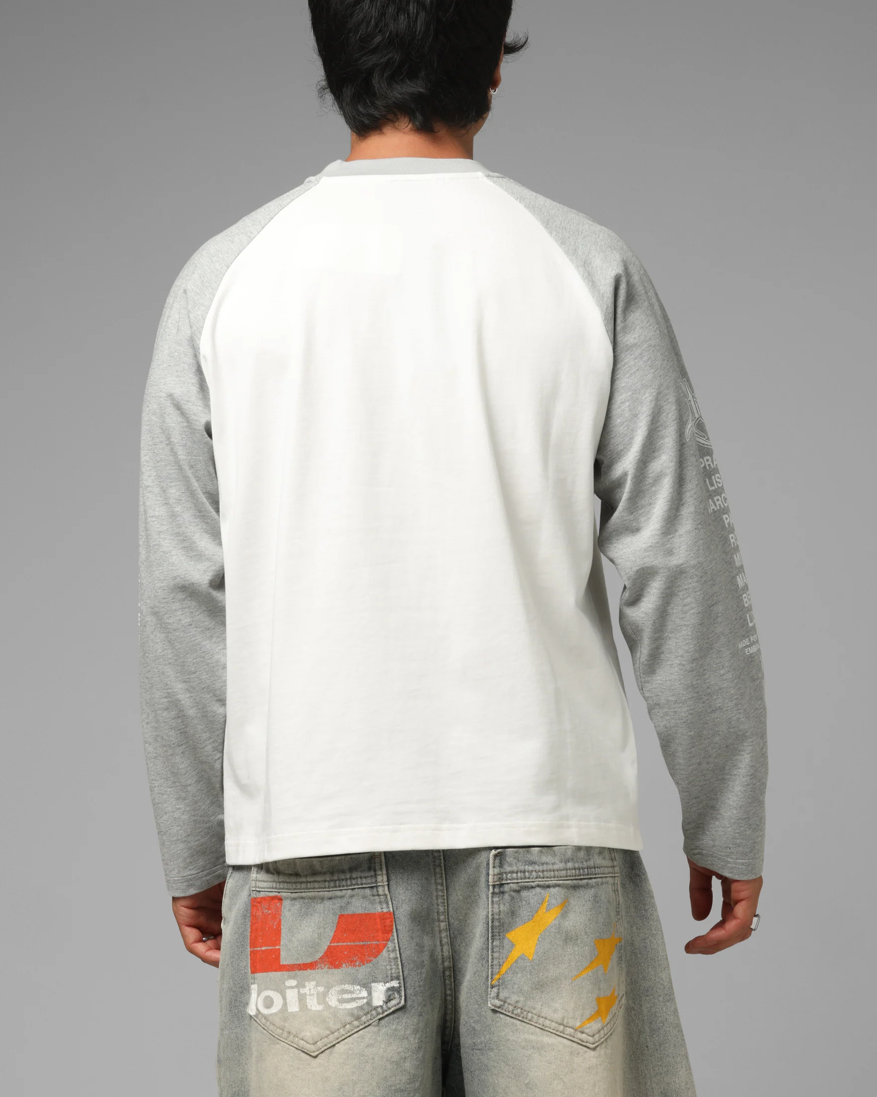 Loiter American Dream Long Sleeve T-Shirt Off White/Grey - Image 3