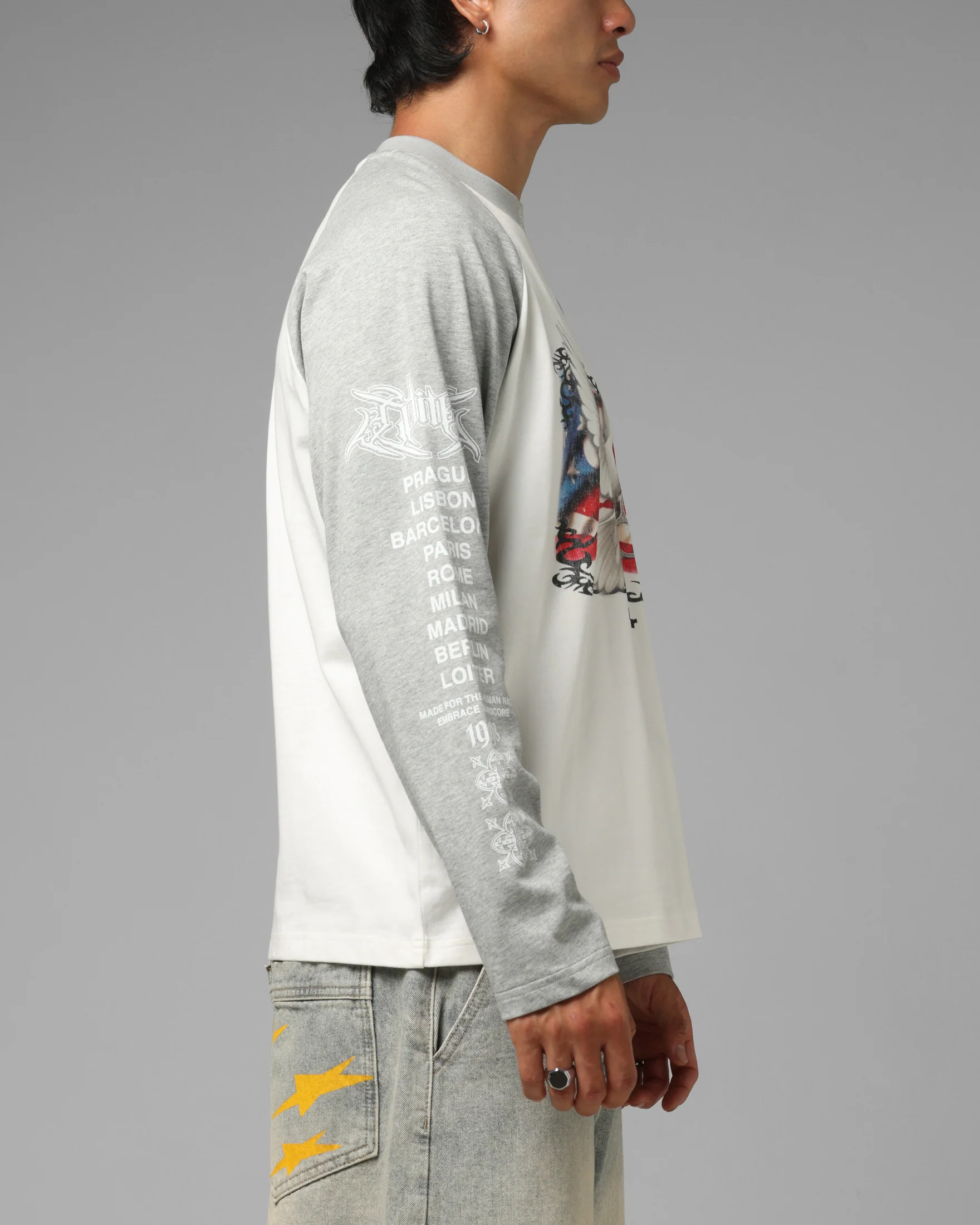 Loiter American Dream Long Sleeve T-Shirt Off White/Grey - Image 4