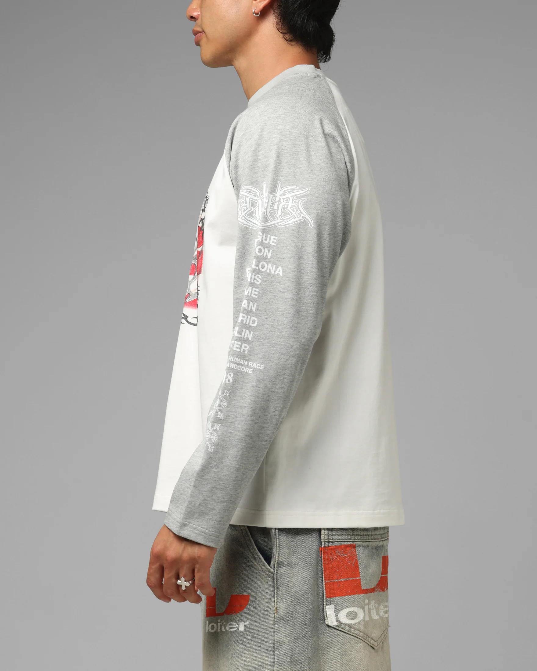 Loiter American Dream Long Sleeve T-Shirt Off White/Grey - Image 5