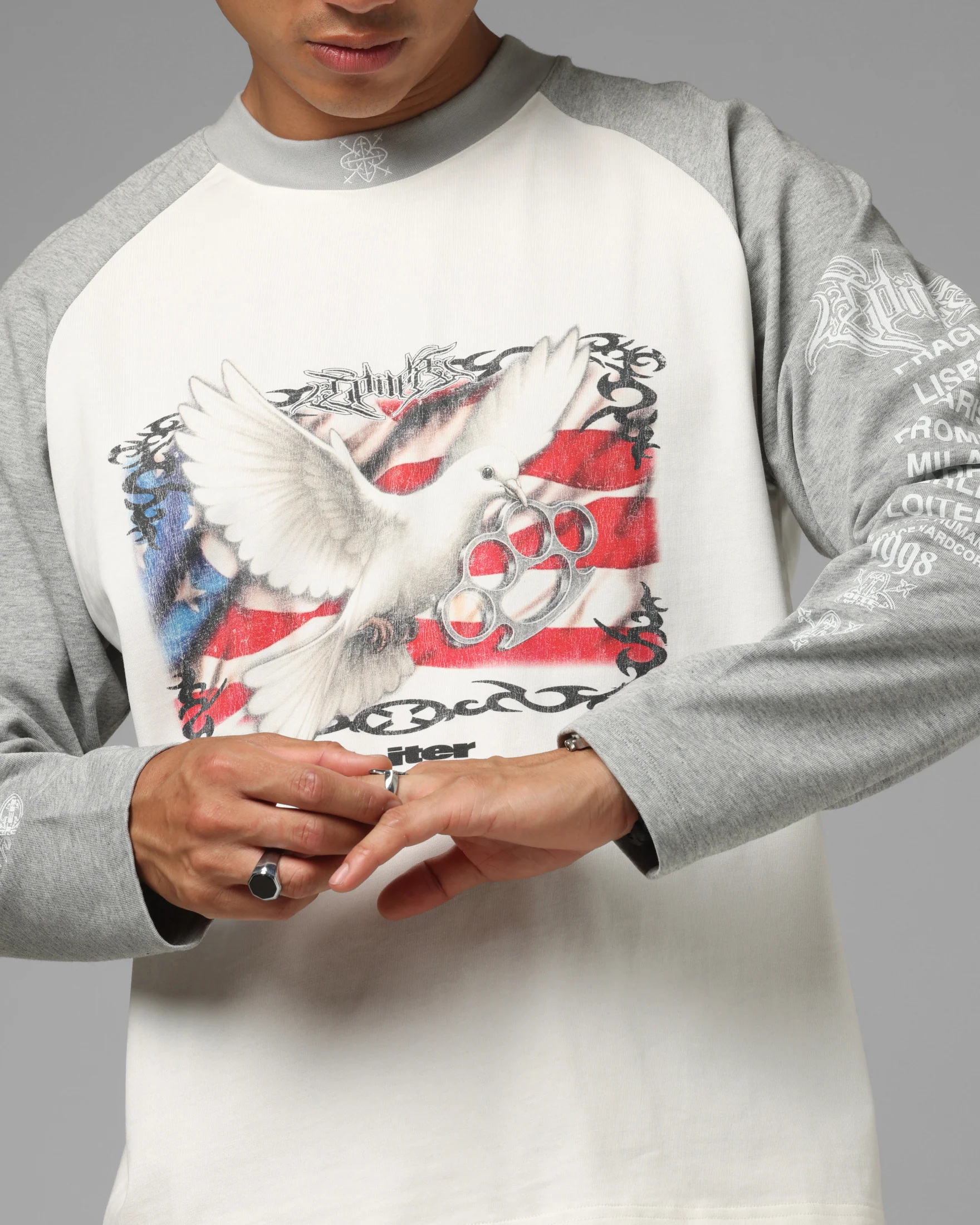 Loiter American Dream Long Sleeve T-Shirt Off White/Grey - Image 6