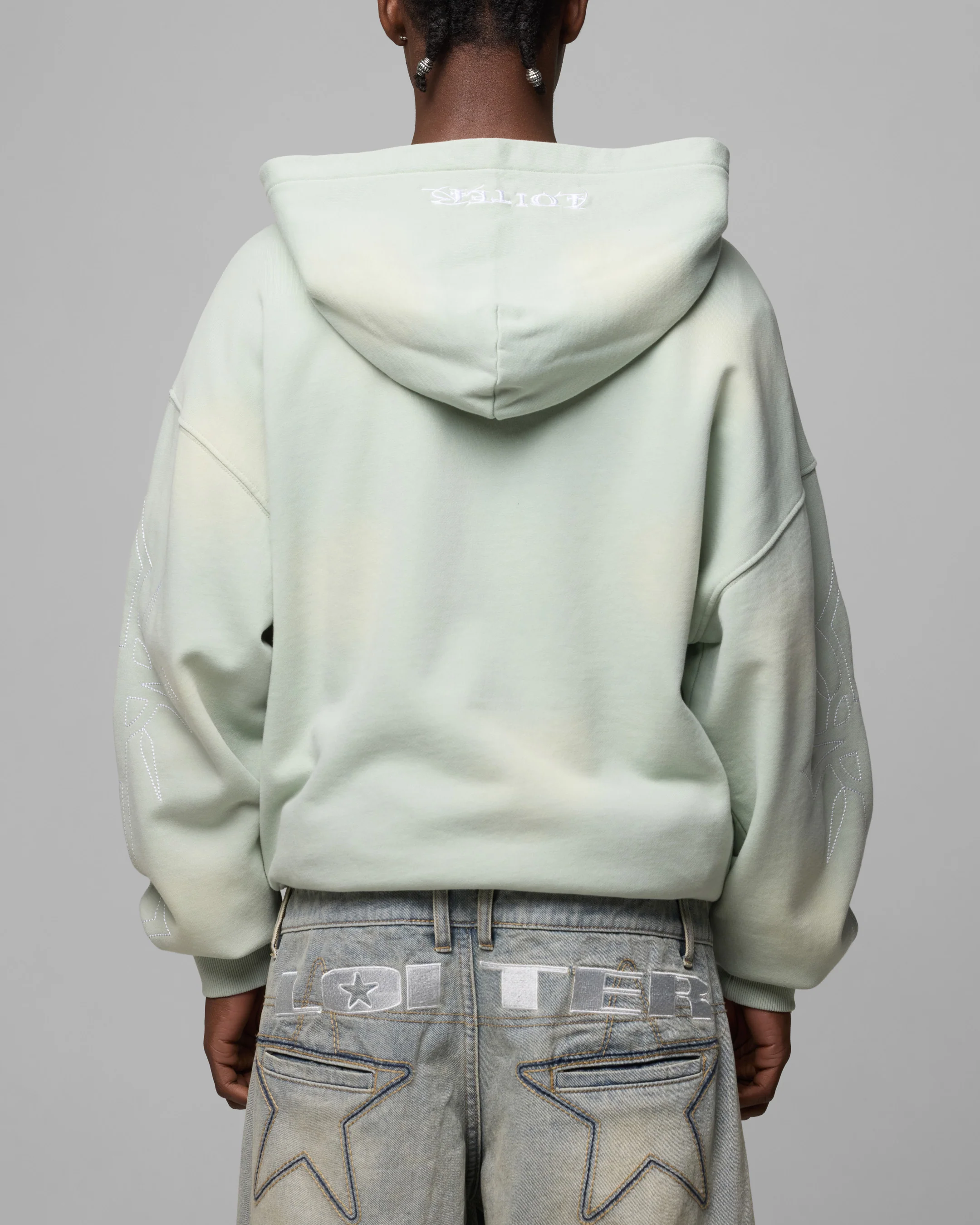 Loiter Atmosphere Full Zip Hoodie Washed Green - Image 2