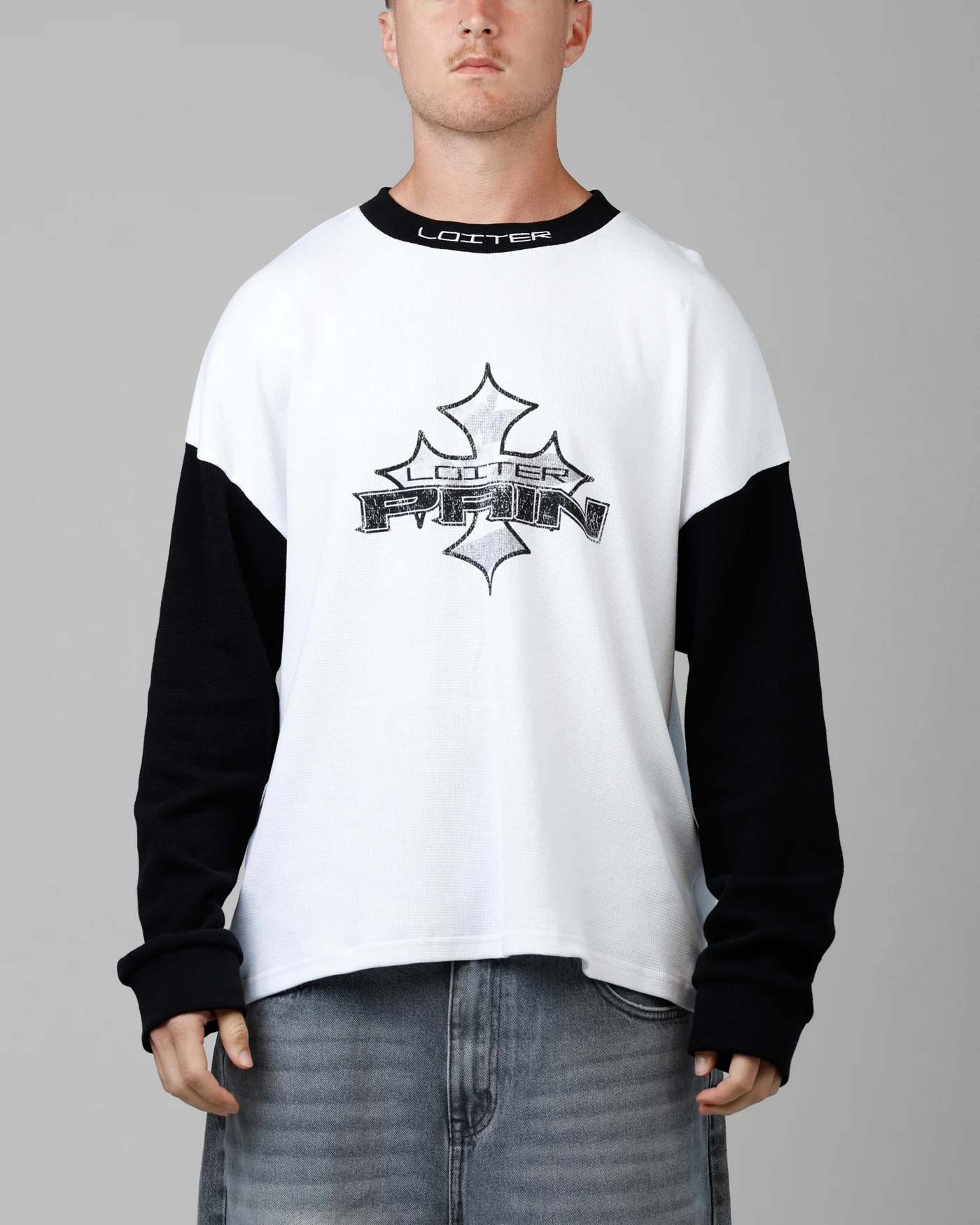 Biome Waffle Long Sleeve T-Shirt White/Black