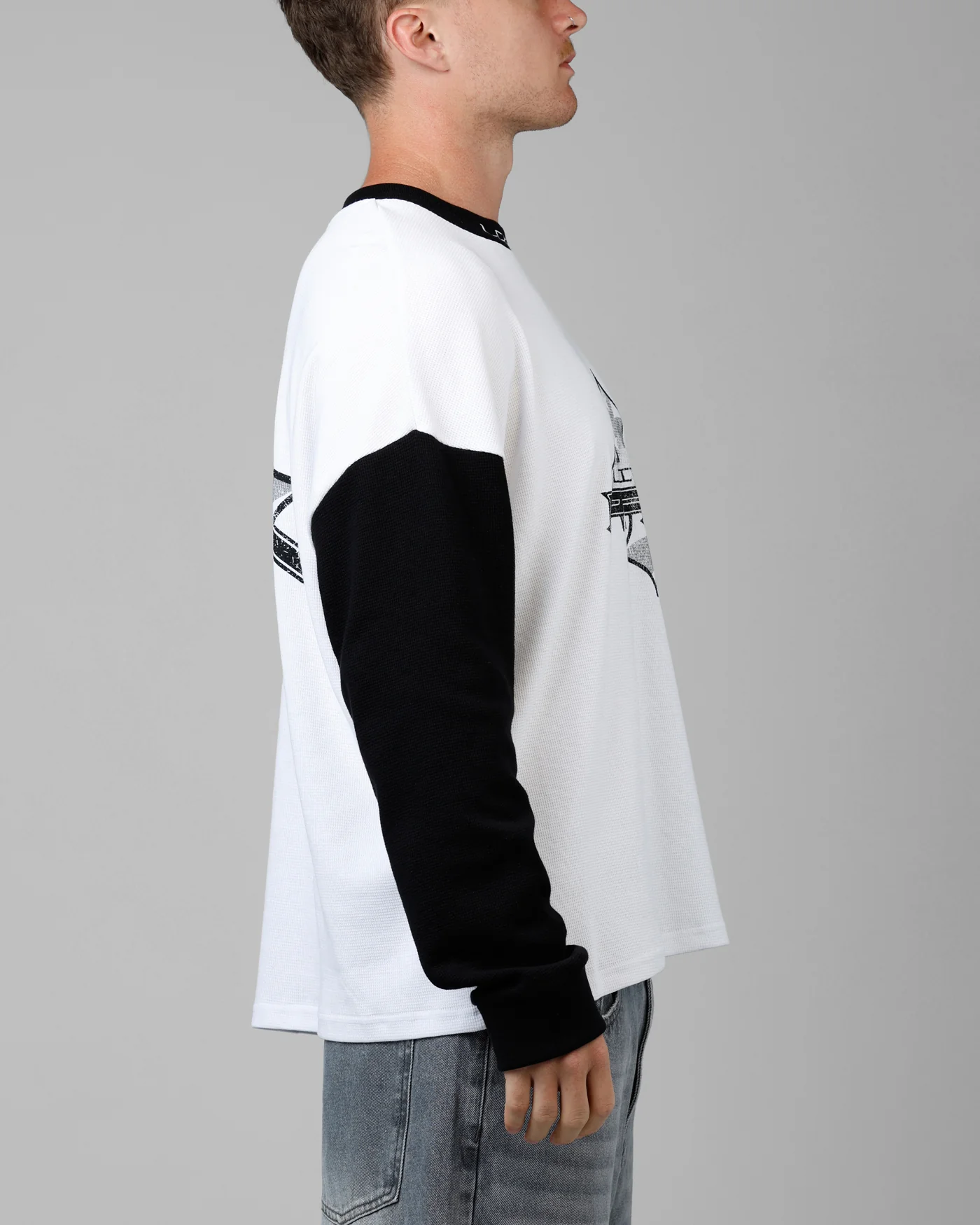 Biome Waffle Long Sleeve T-Shirt White/Black - Image 4