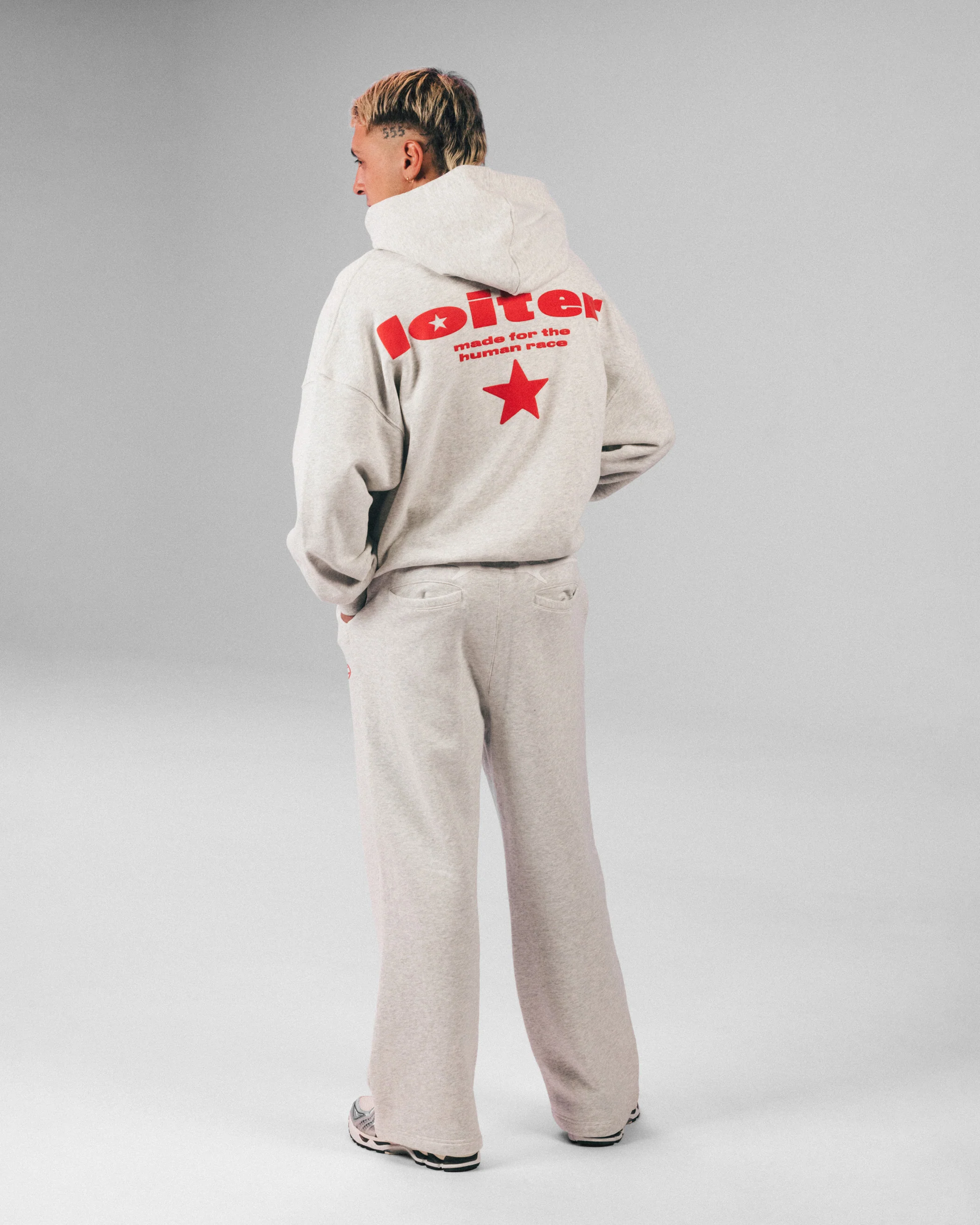 Loiter Celestial Full Zip Hoodie Light Grey Marl - Image 4