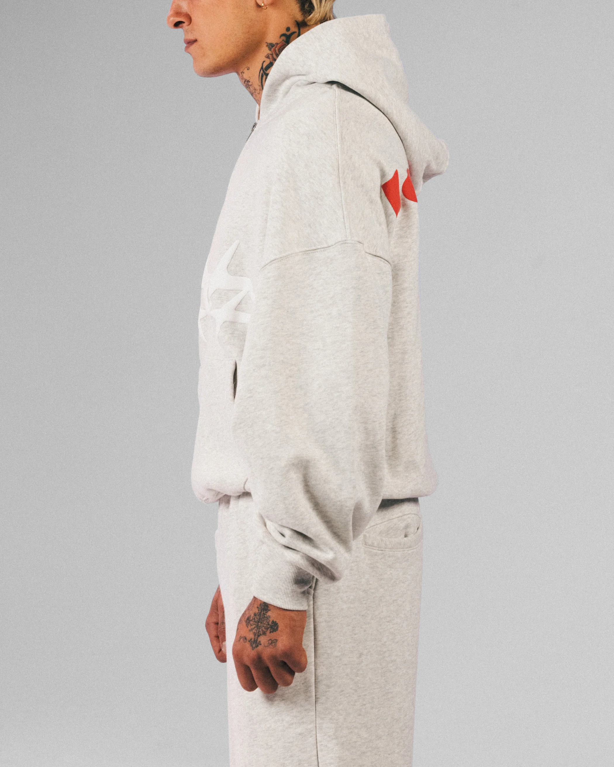 Loiter Celestial Full Zip Hoodie Light Grey Marl - Image 6