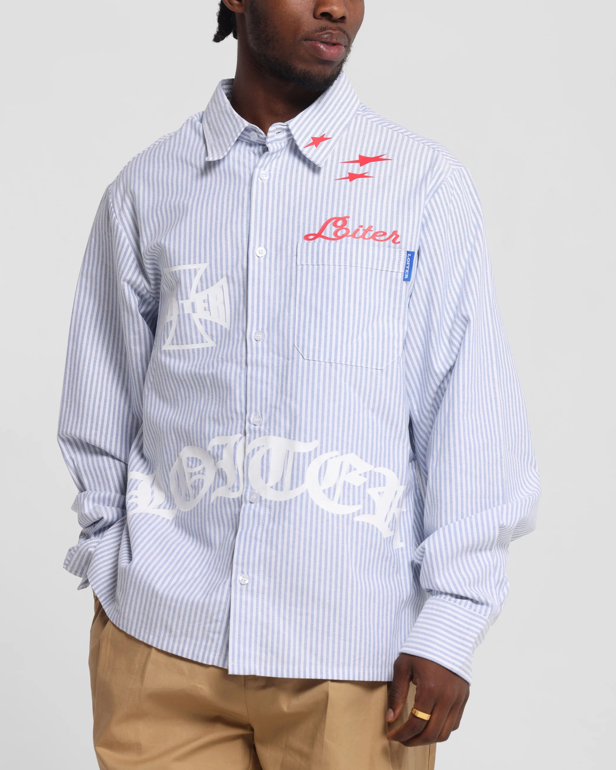 Loiter Chopper Long Sleeve Shirt Blue/White - Image 7
