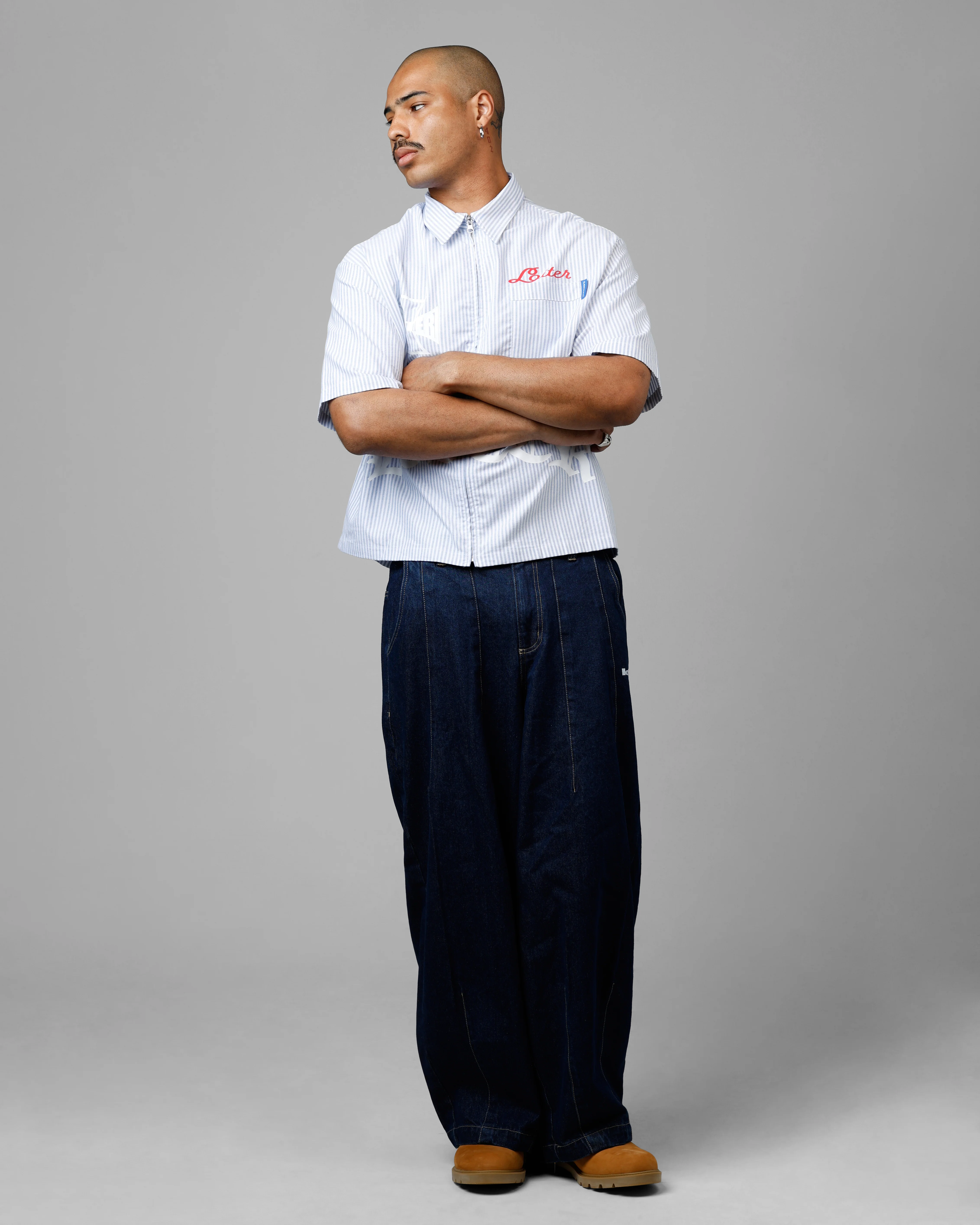 Loiter Chopper Work Shirt Blue/White - Image 3