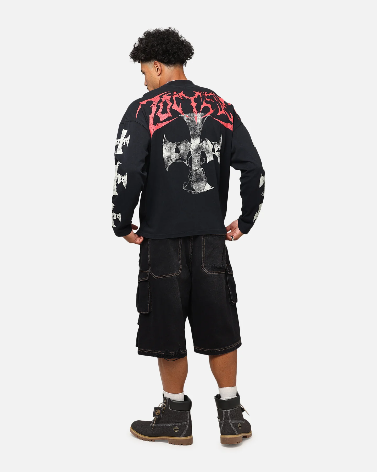Loiter Cross Long Sleeve T-Shirt Black Acidwash - Image 3