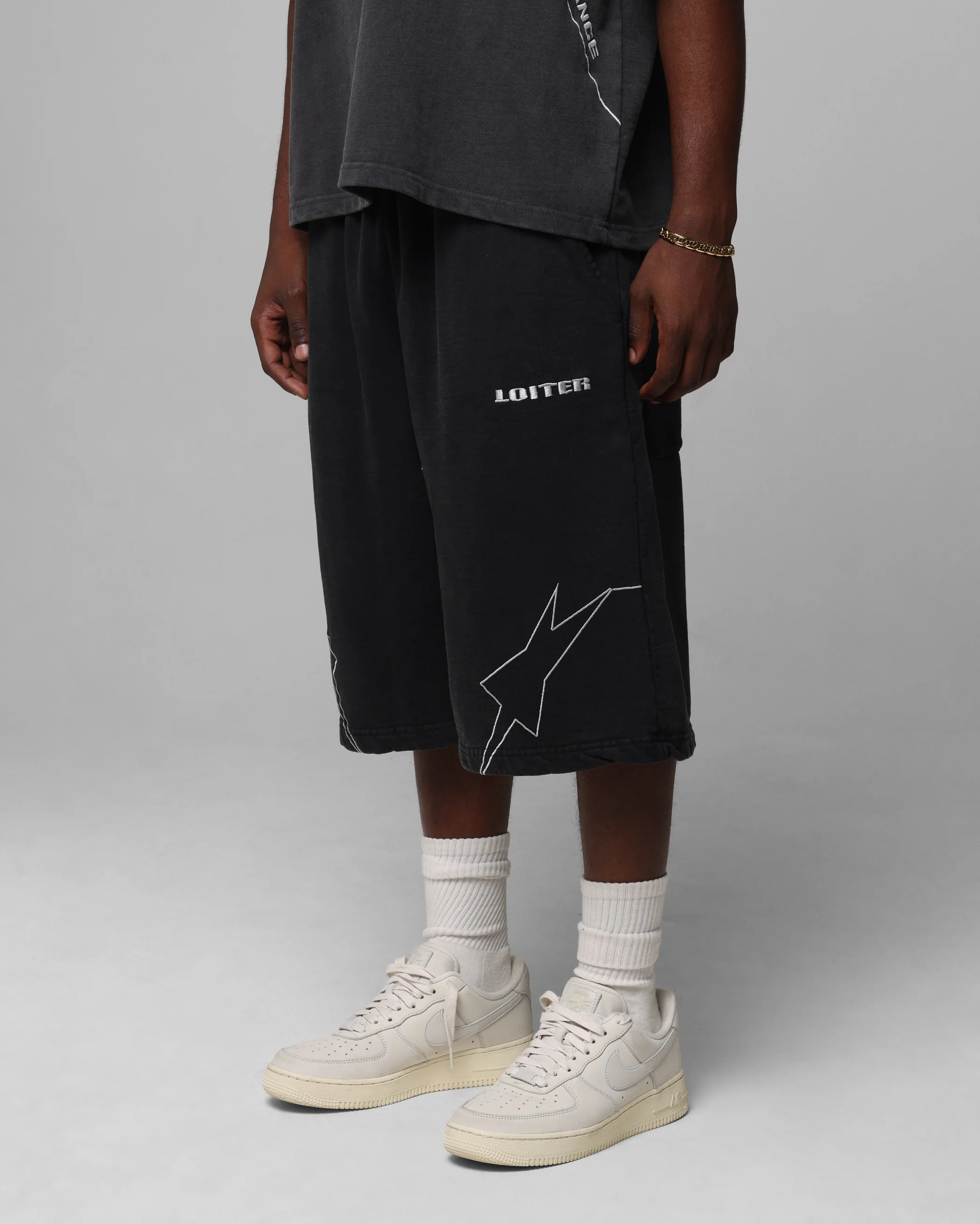 Loiter Dark Performance Fleece Shorts Washed Charcoal - Image 6