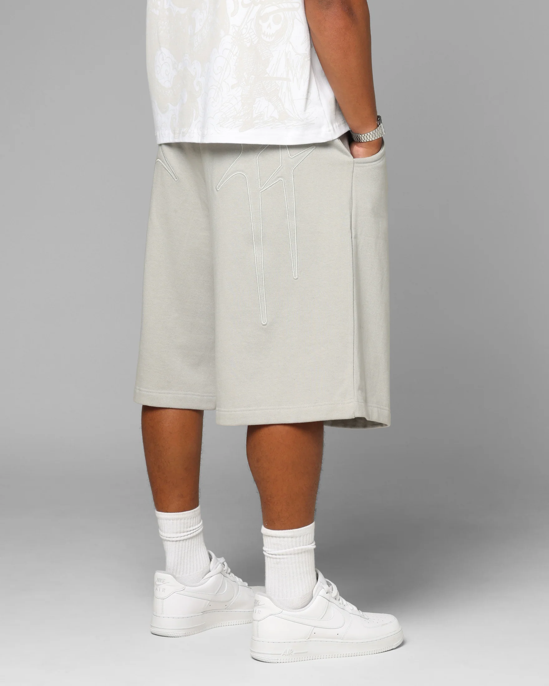 Loiter Destruct Sweat Shorts Grey - Image 6