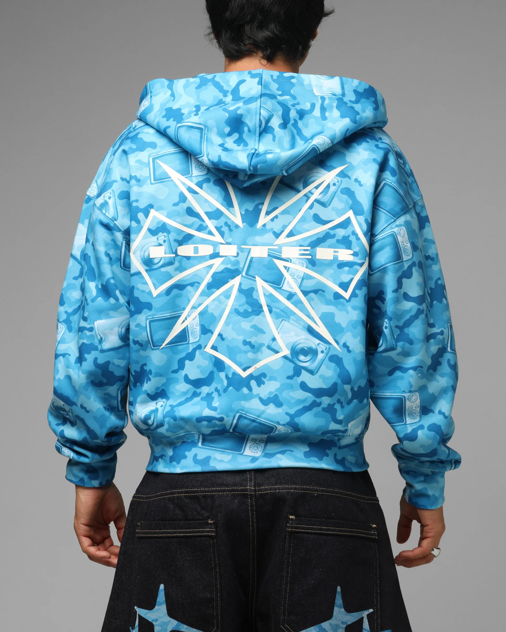 Loiter Digi Camo Zip Hoodie Blue Camo - Image 2