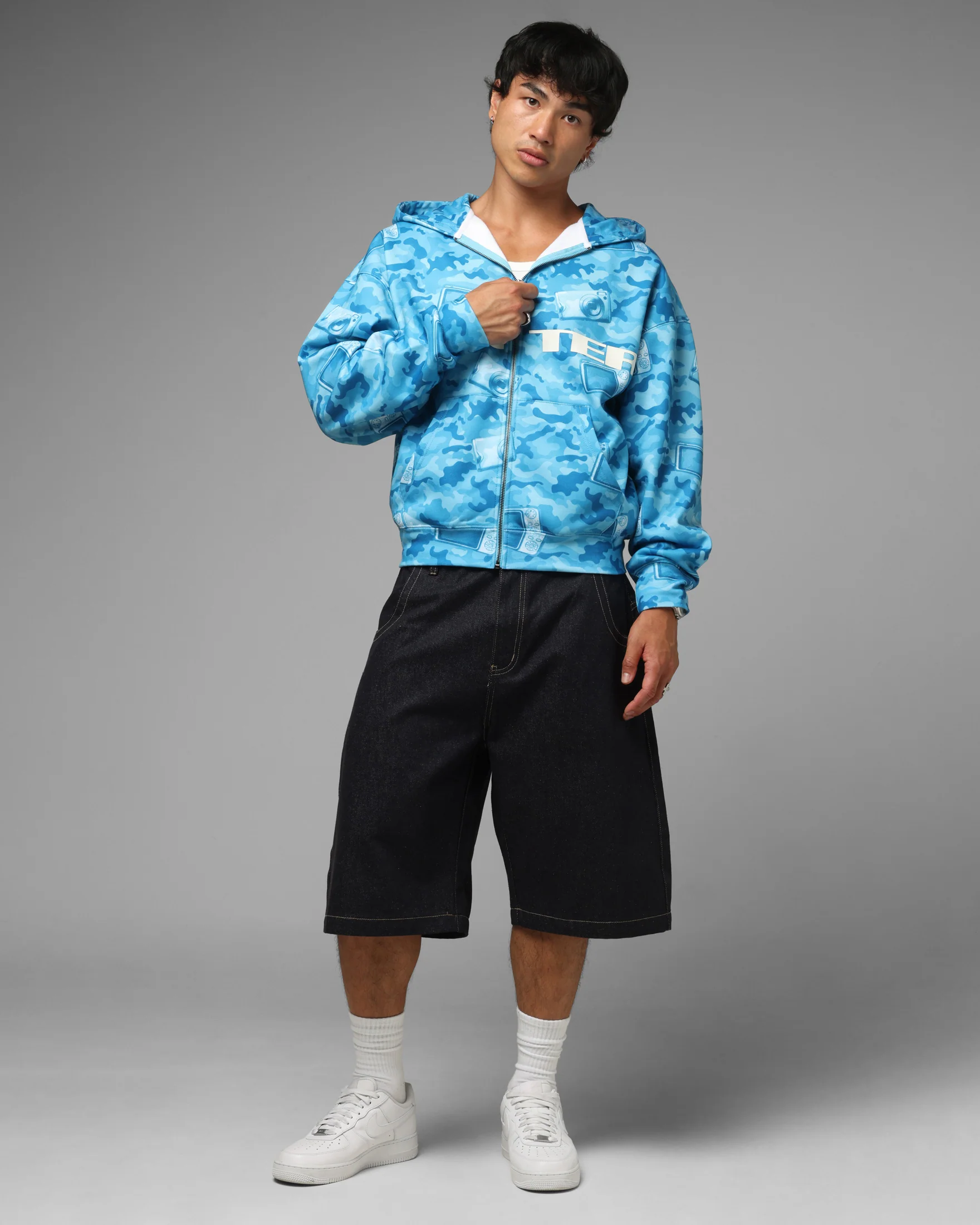 Loiter Digi Camo Zip Hoodie Blue Camo - Image 3