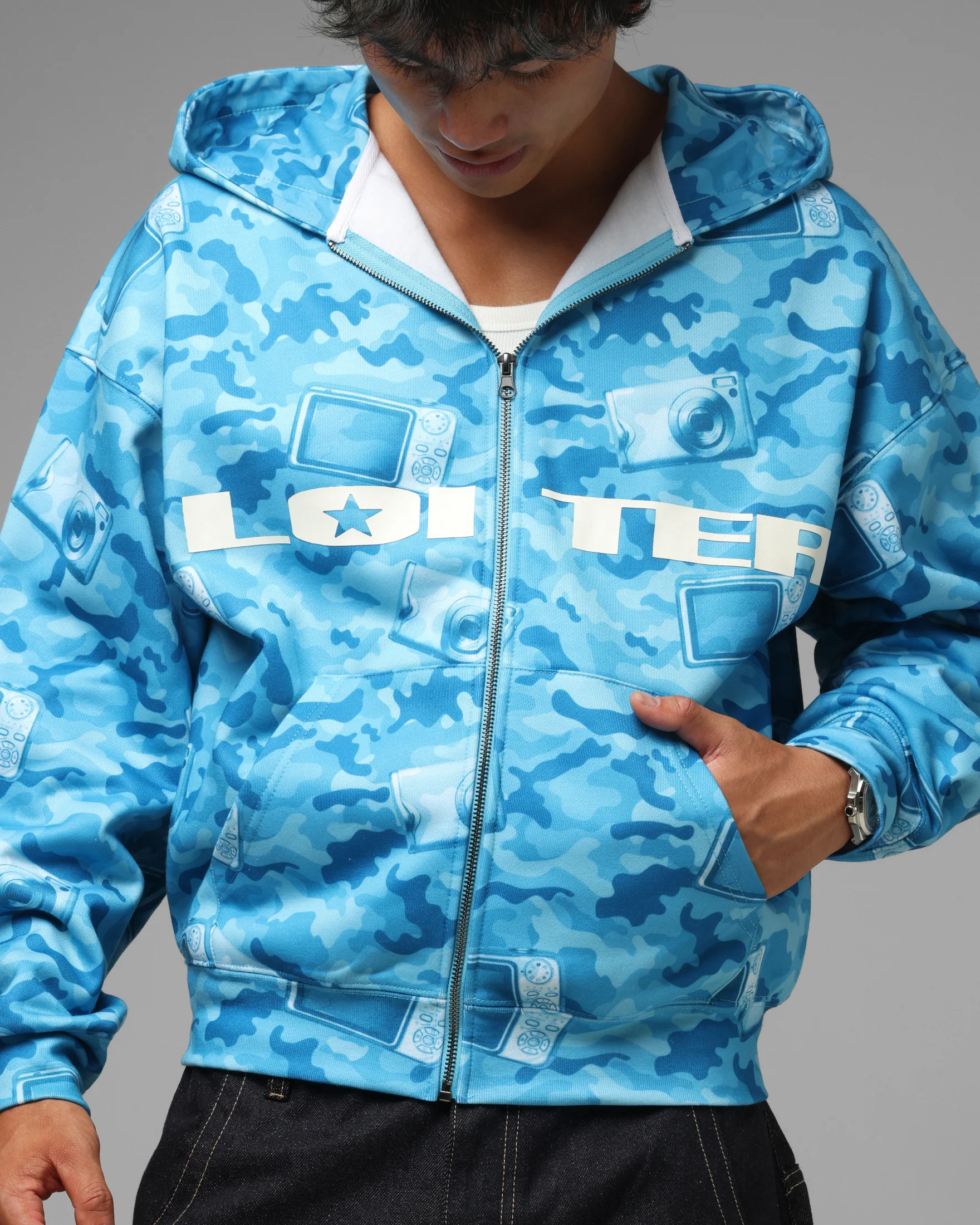 Loiter Digi Camo Zip Hoodie Blue Camo - Image 7