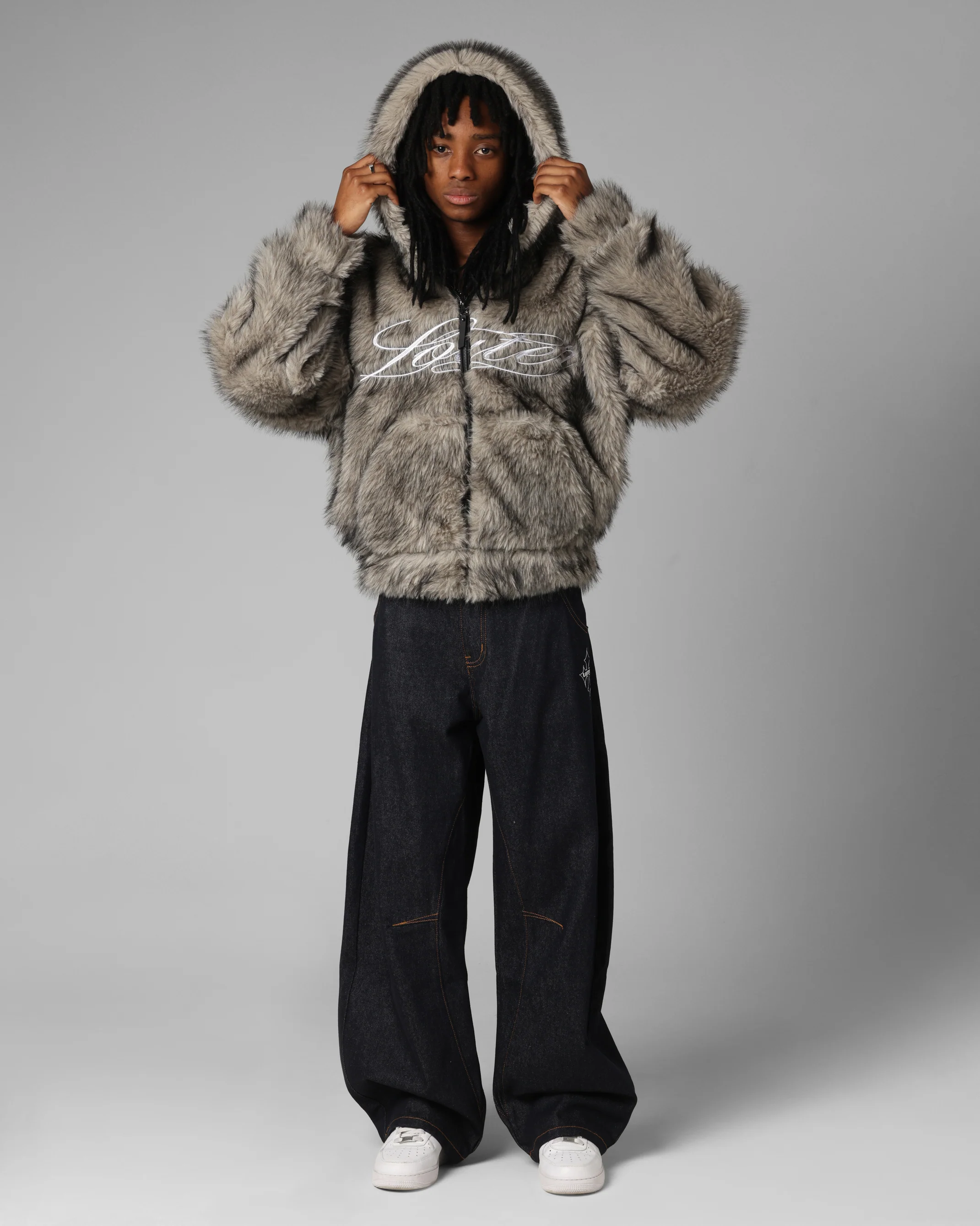 Loiter Faux Fur Hooded Jacket Off White - Image 3