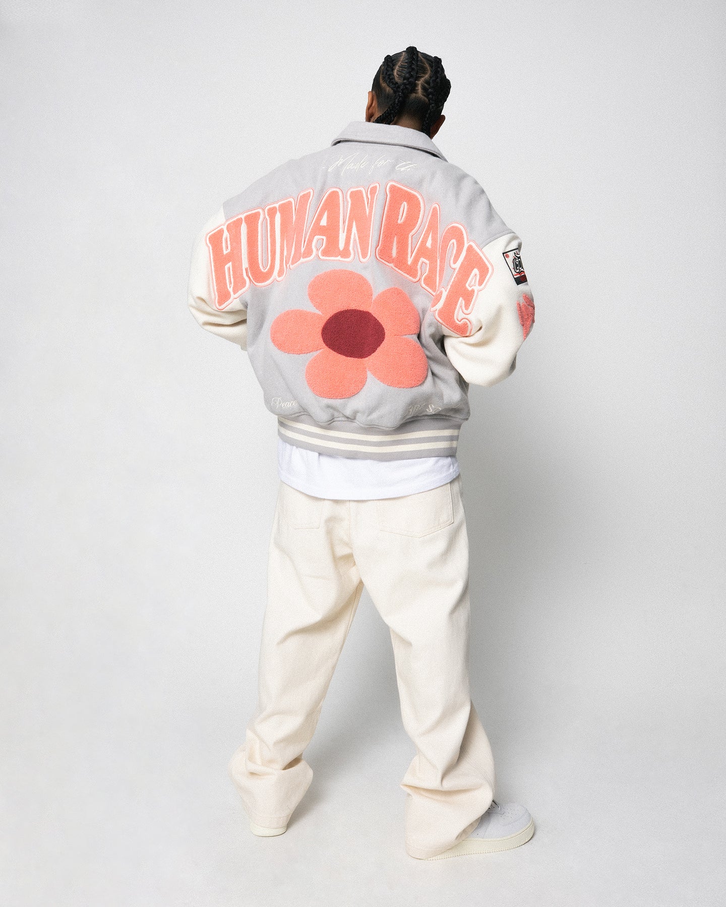 Loiter Flower Varsity Jacket Light Grey/Off White - Image 4