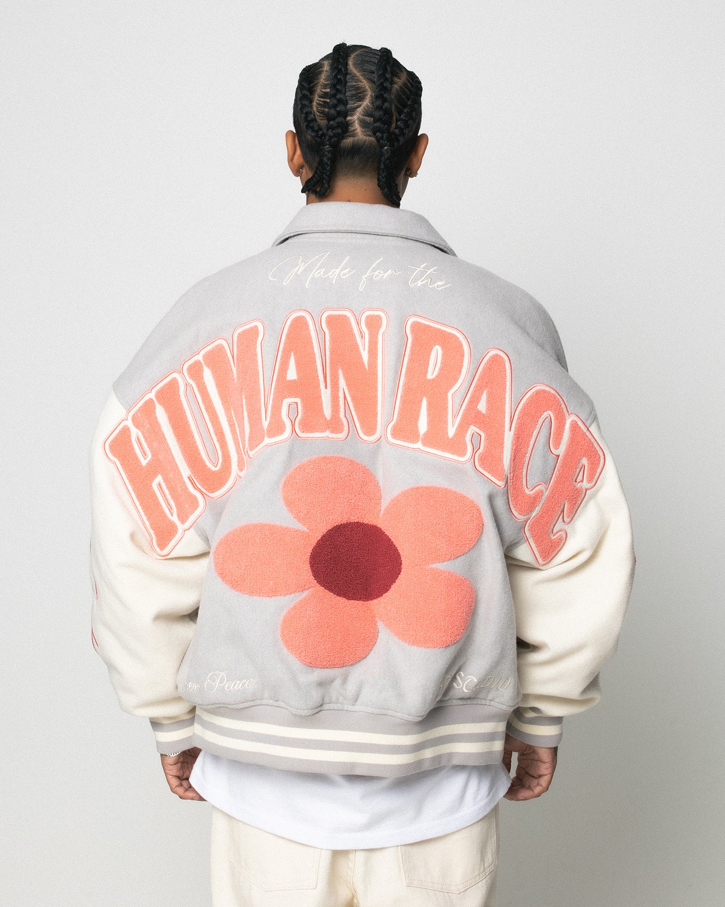 Loiter Flower Varsity Jacket Light Grey/Off White - Image 8