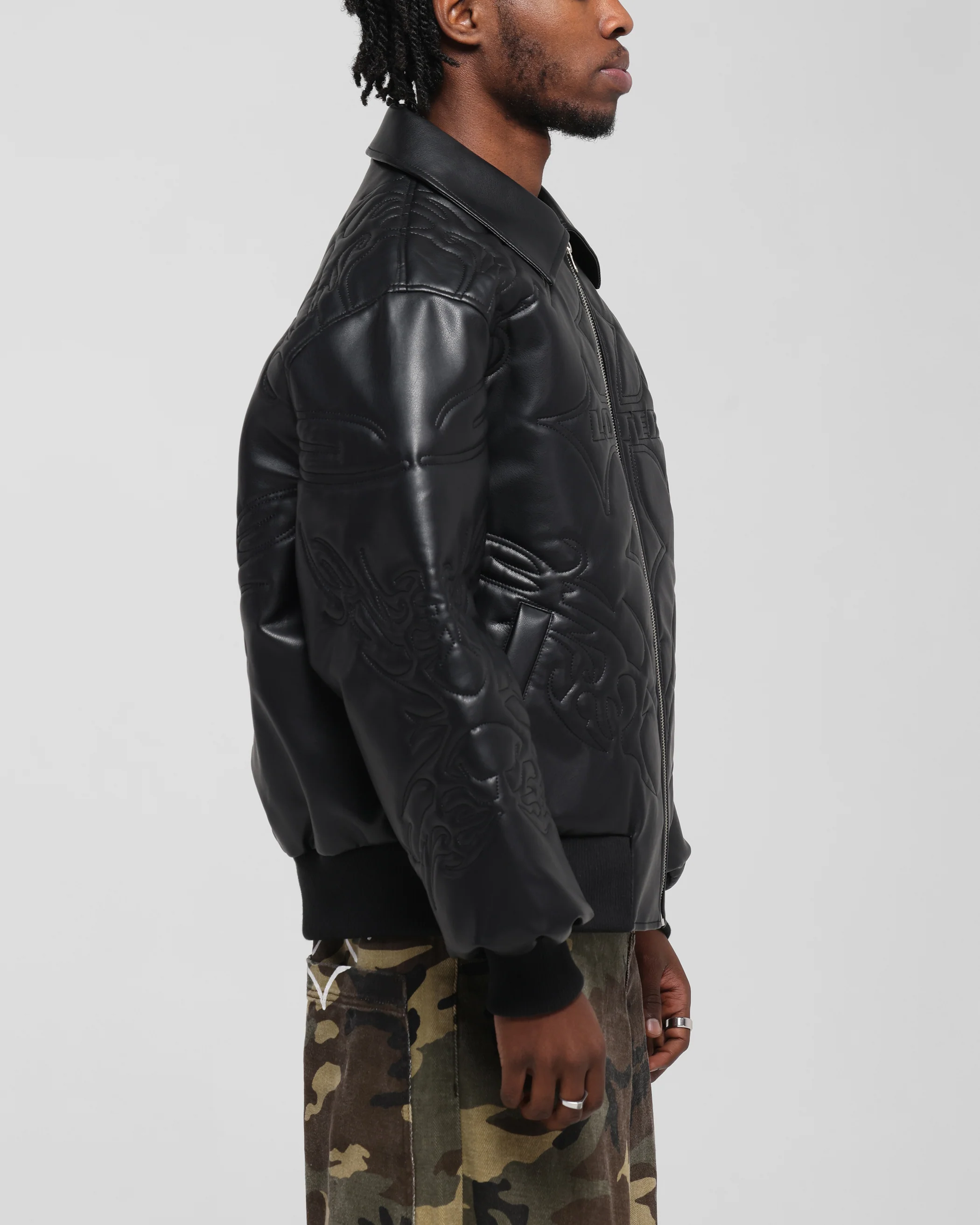 Loiter Fury Vegan Leather Jacket Washed Black - Image 4