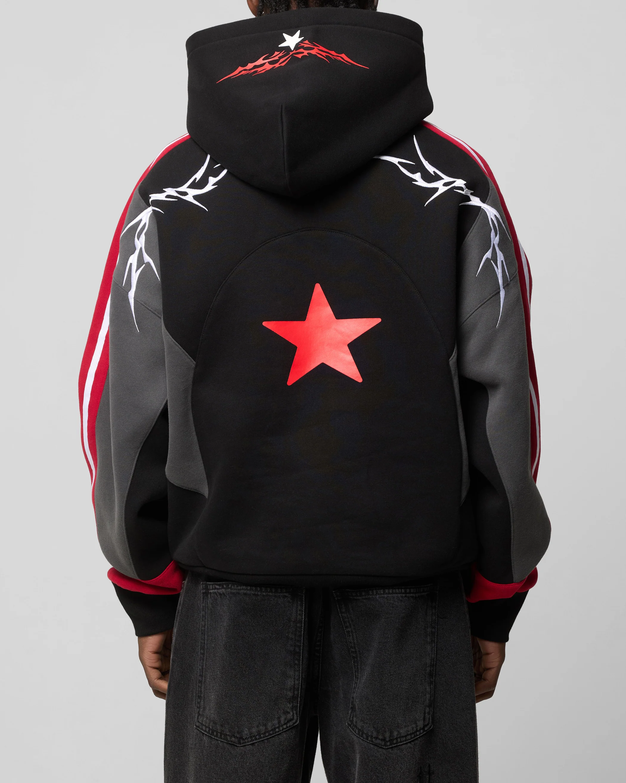 Hunter Patchwork Hoodie Black/Red - Image 2