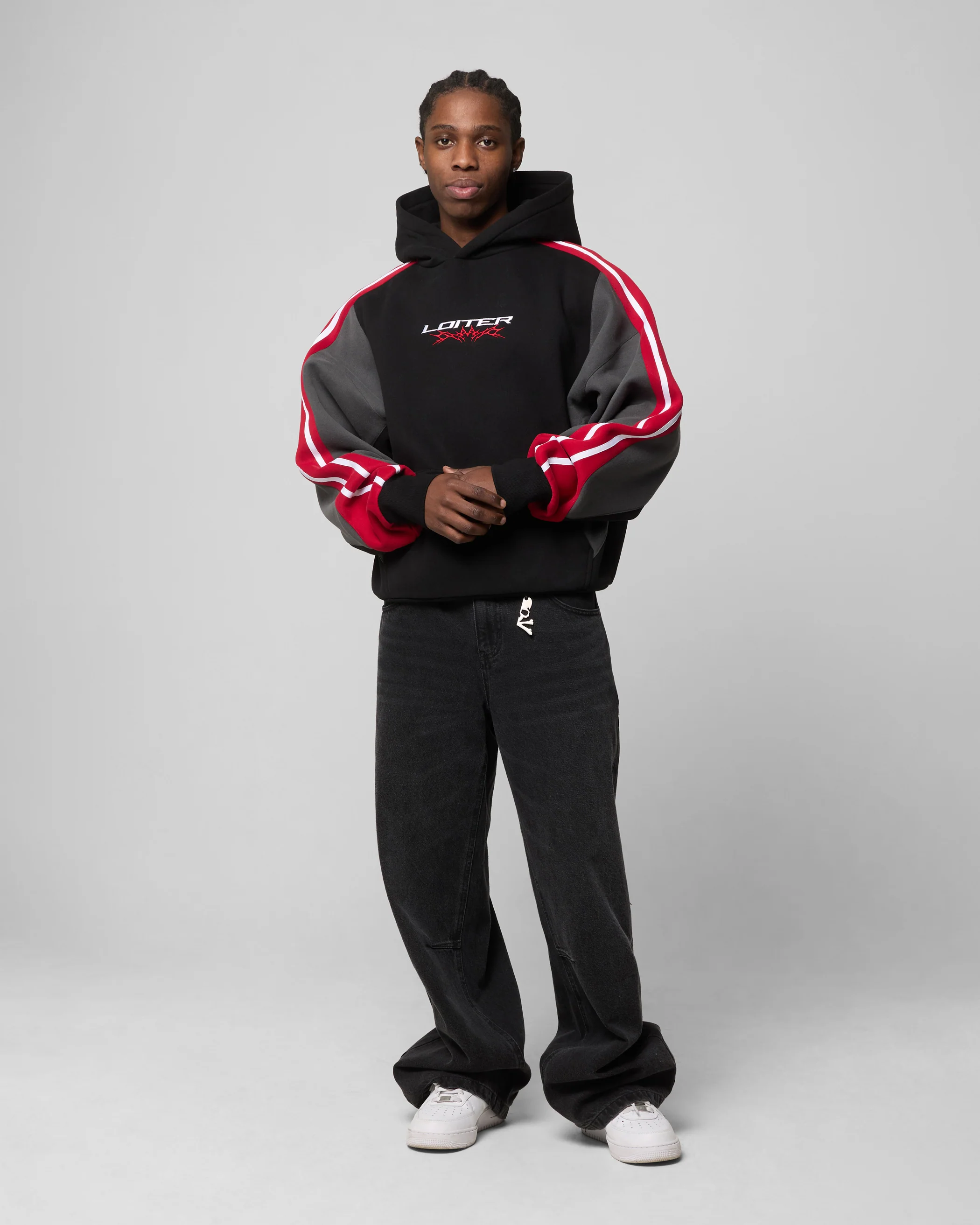 Hunter Patchwork Hoodie Black/Red - Image 3