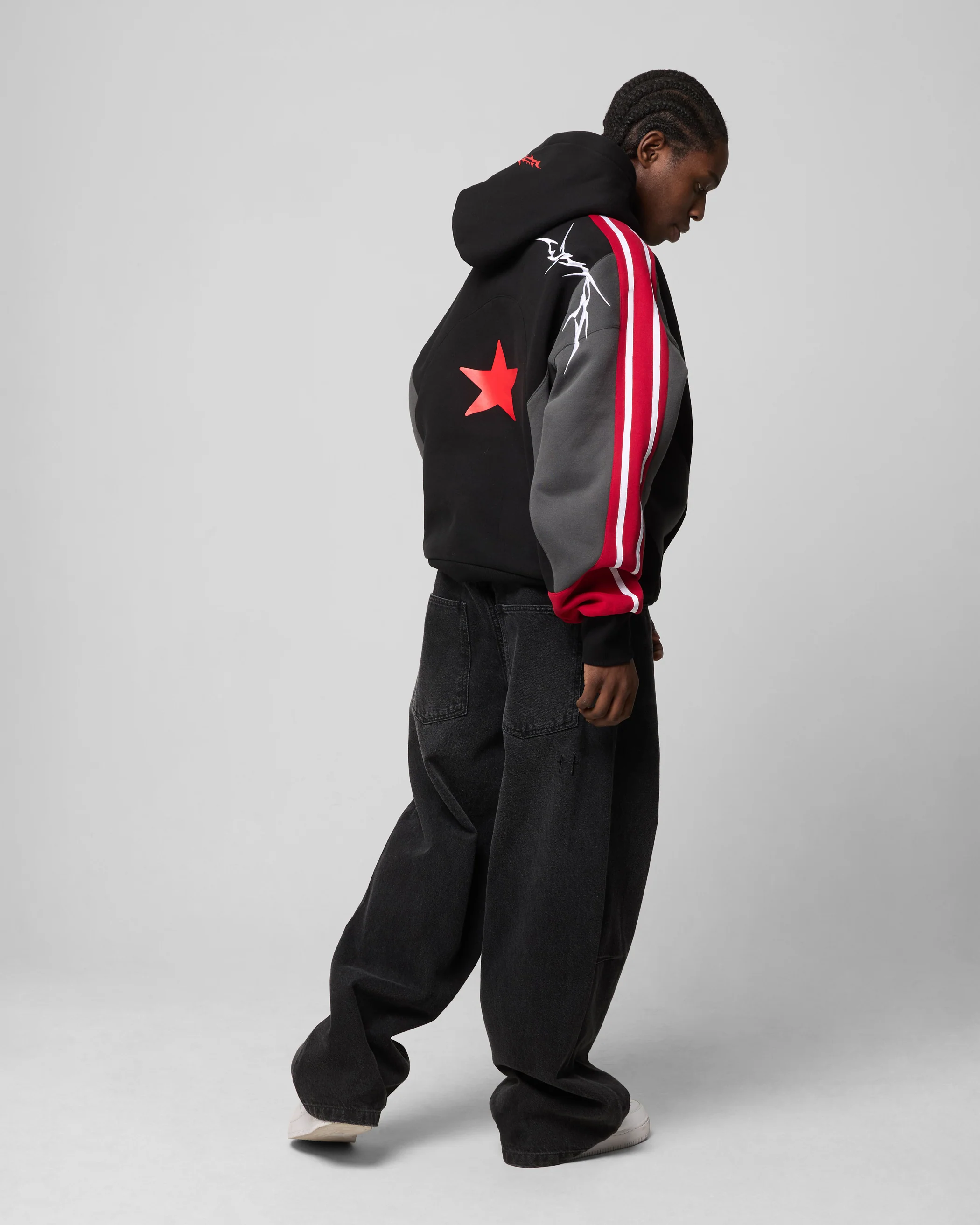 Hunter Patchwork Hoodie Black/Red - Image 4