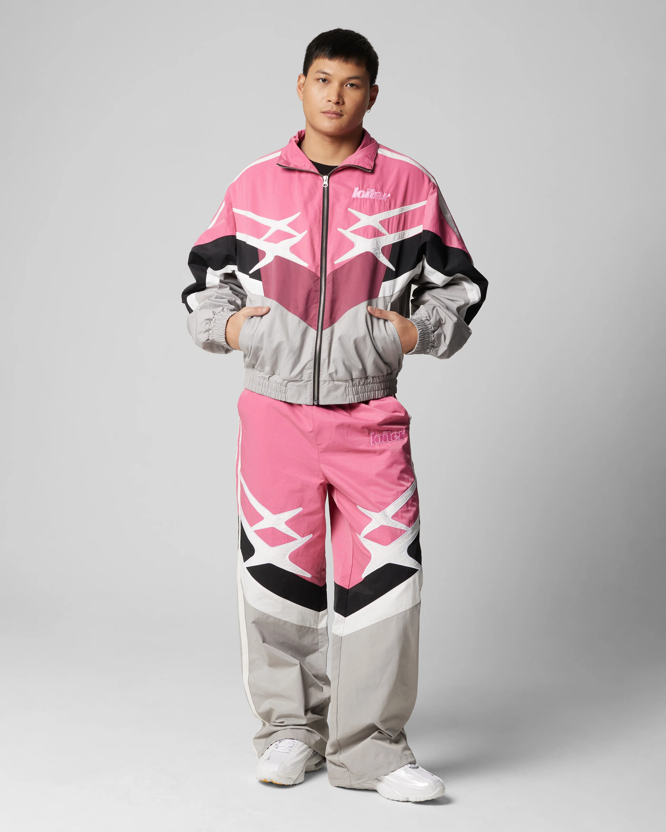 Loiter Hybrid Track Jacket Pink/Grey - Image 3