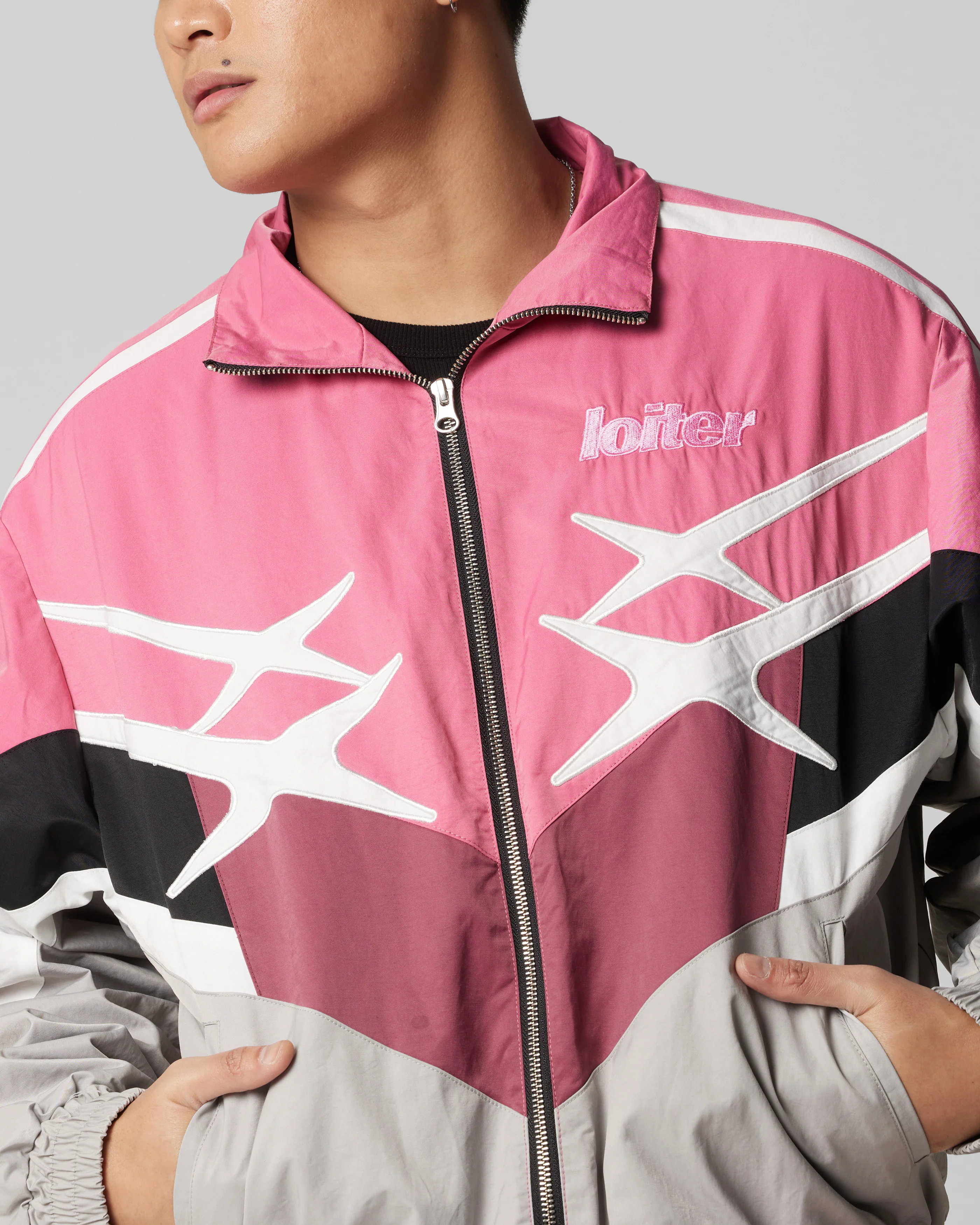 Loiter Hybrid Track Jacket Pink/Grey - Image 8