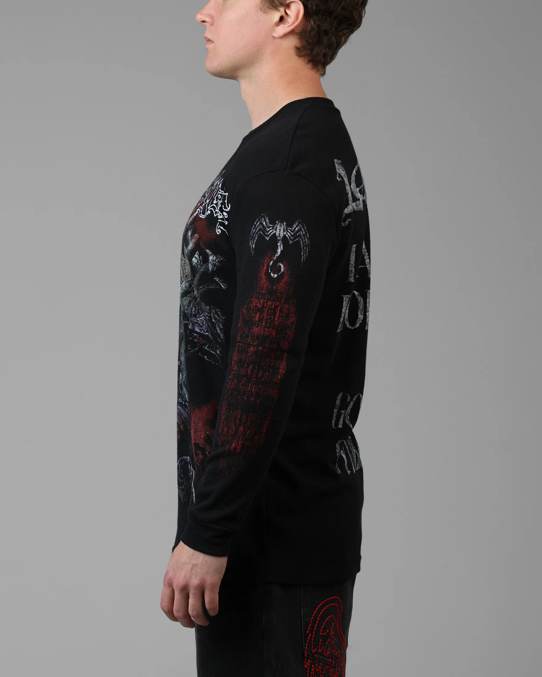 Loiter Marvel Knull Long Sleeve Waffle T-Shirt Black - Image 5