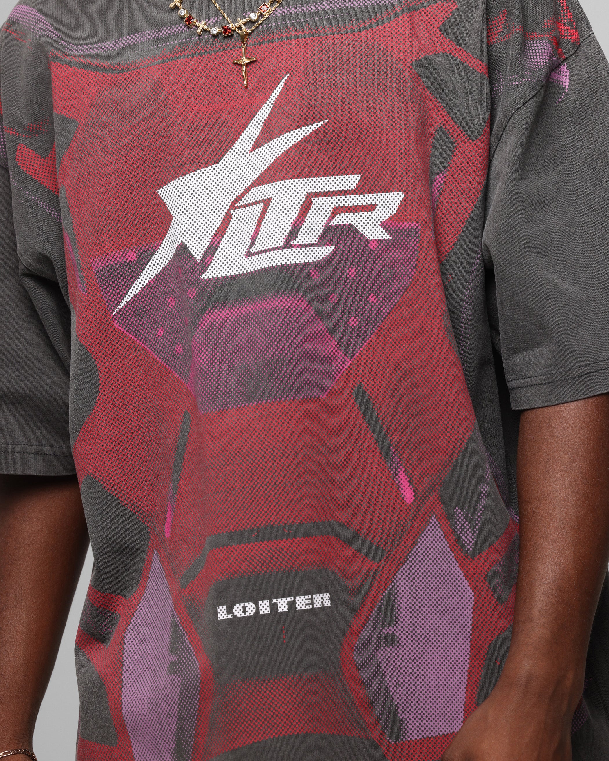 Loiter Motocross Vintage T-Shirt Charcoal/Red - Image 7