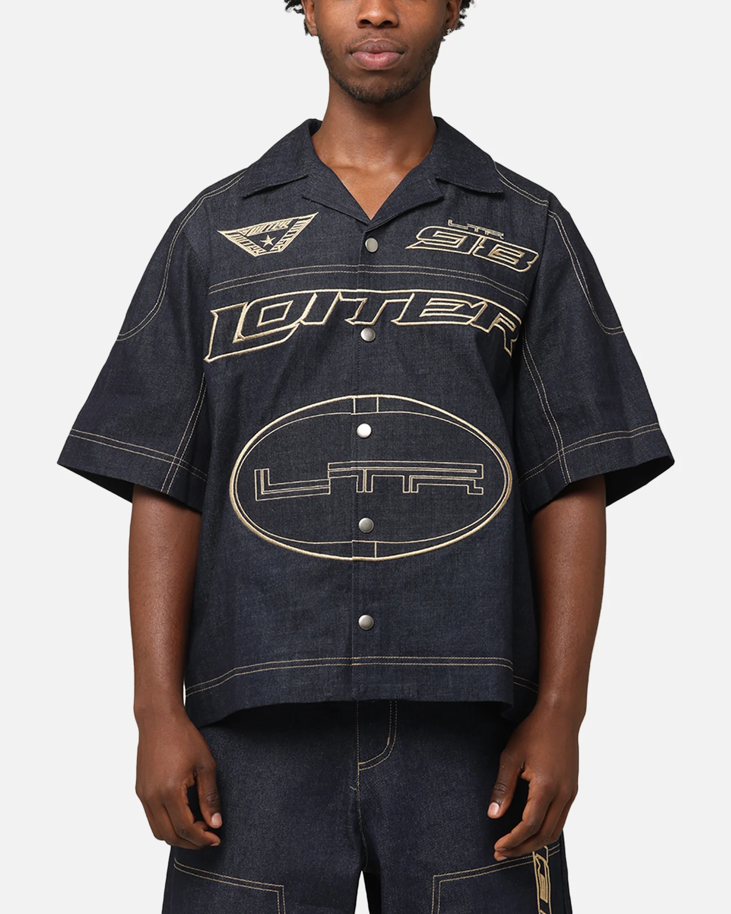 Loiter Motor Denim Button Up Shirt Indigo