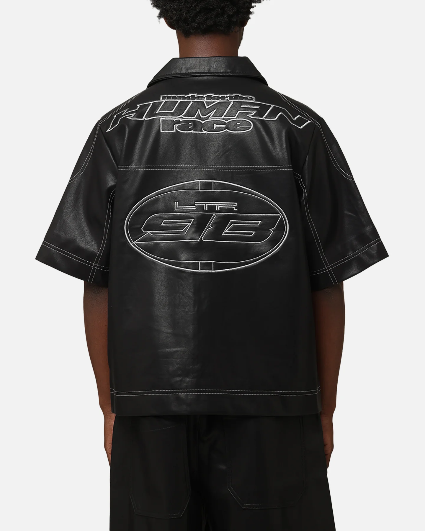 Loiter Motor PU Leather Button Up Shirt Black - Image 2