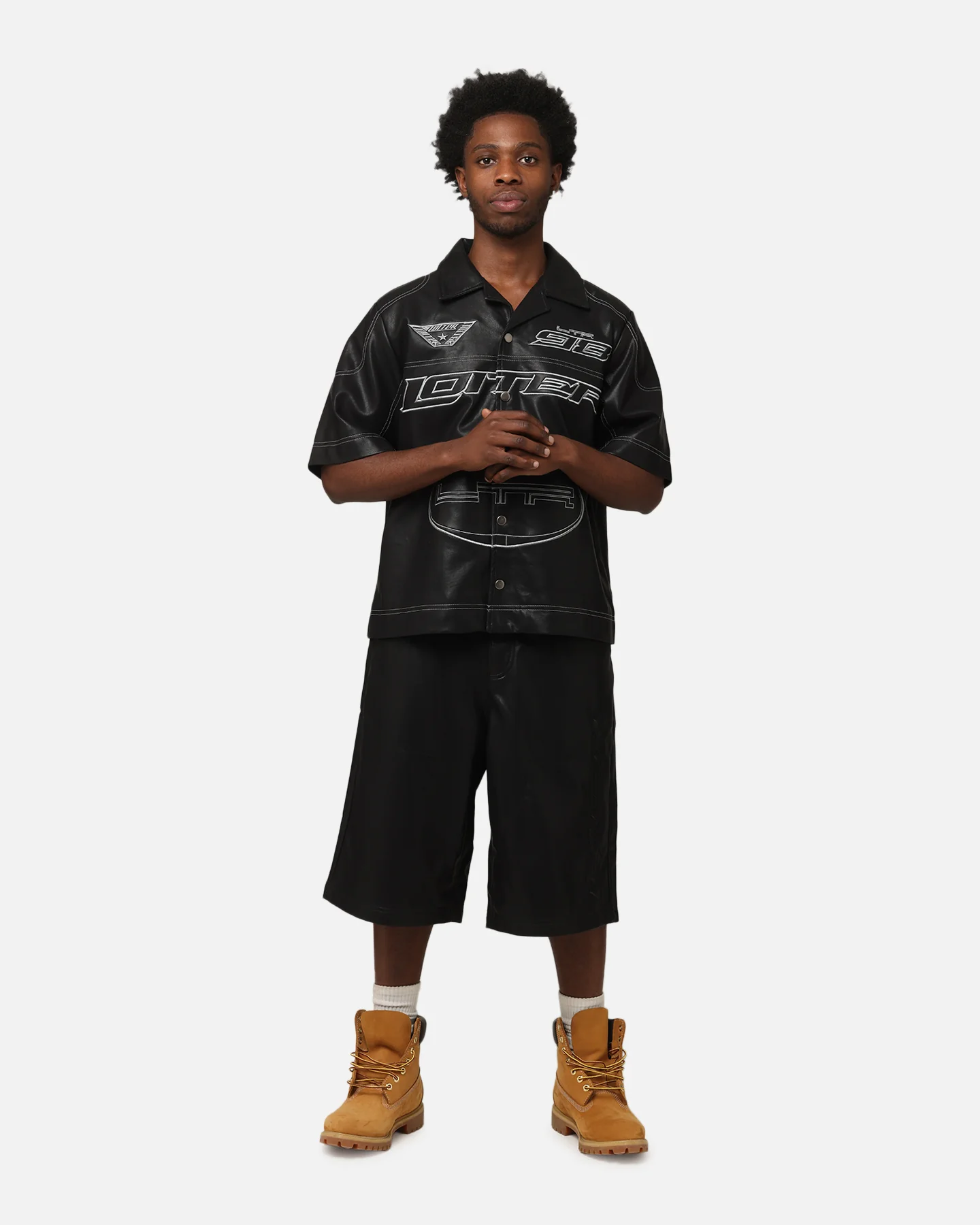 Loiter Motor PU Leather Button Up Shirt Black - Image 3