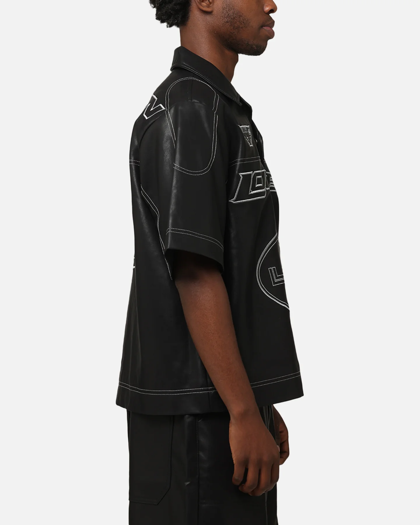 Loiter Motor PU Leather Button Up Shirt Black - Image 5