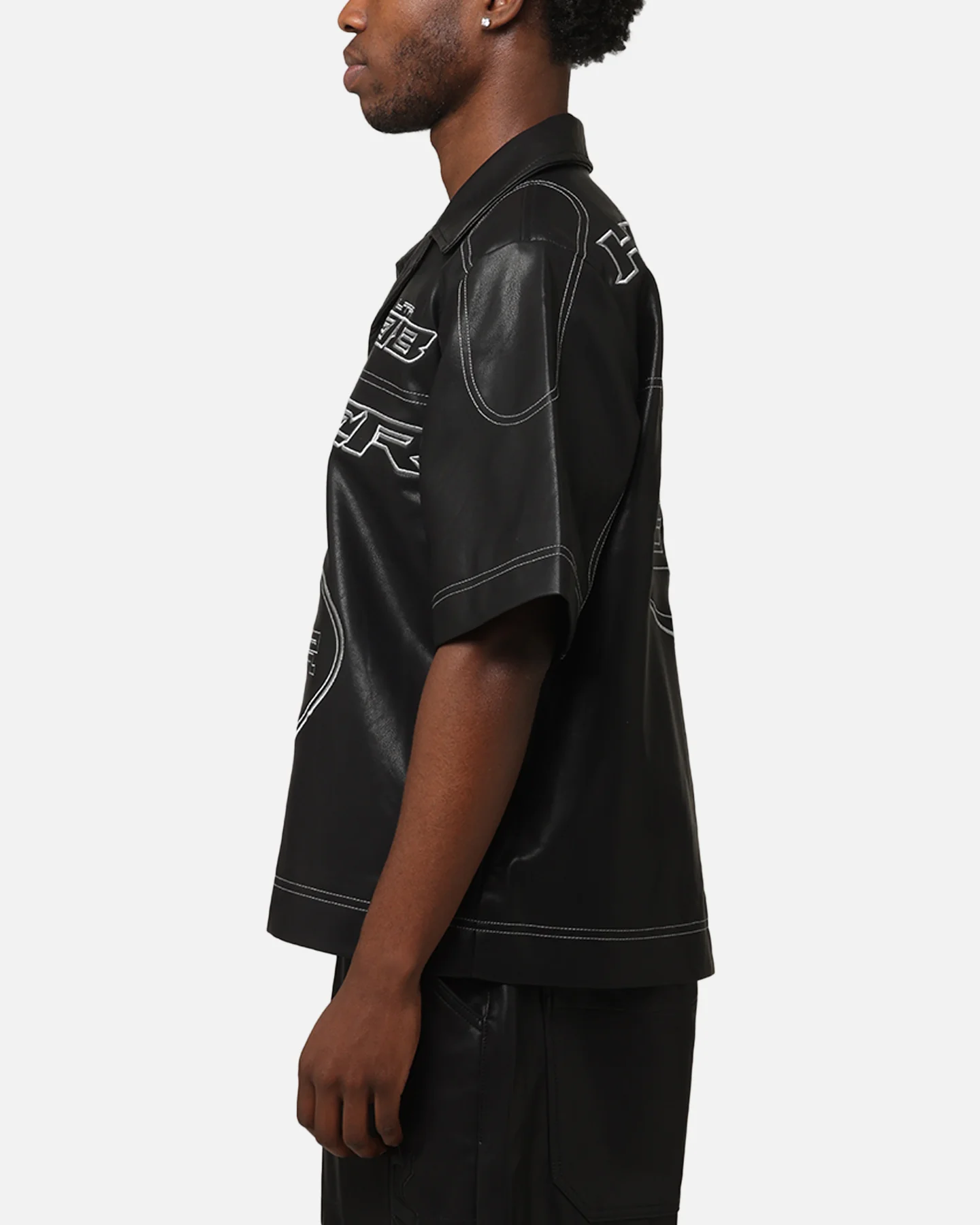 Loiter Motor PU Leather Button Up Shirt Black - Image 6