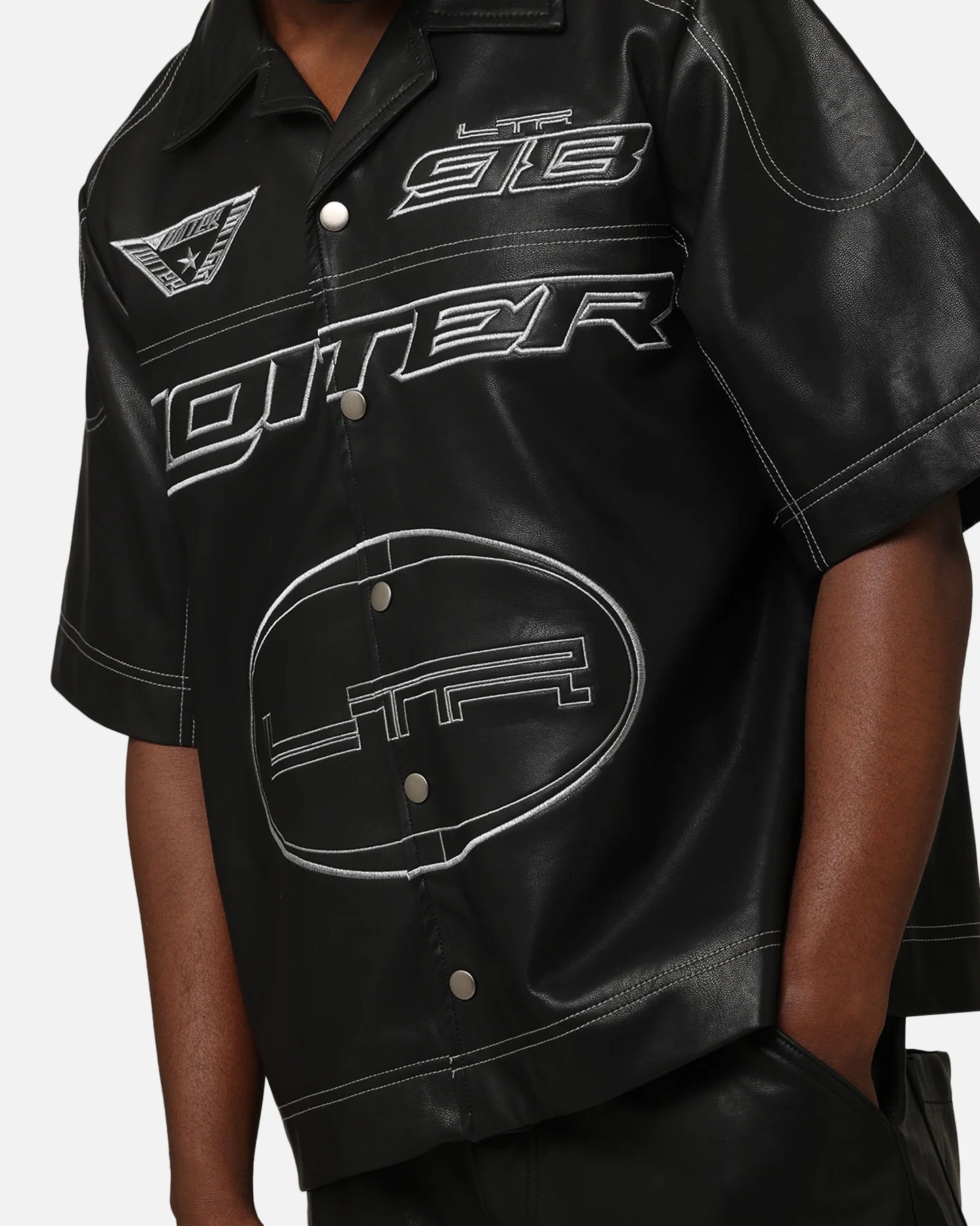 Loiter Motor PU Leather Button Up Shirt Black - Image 7