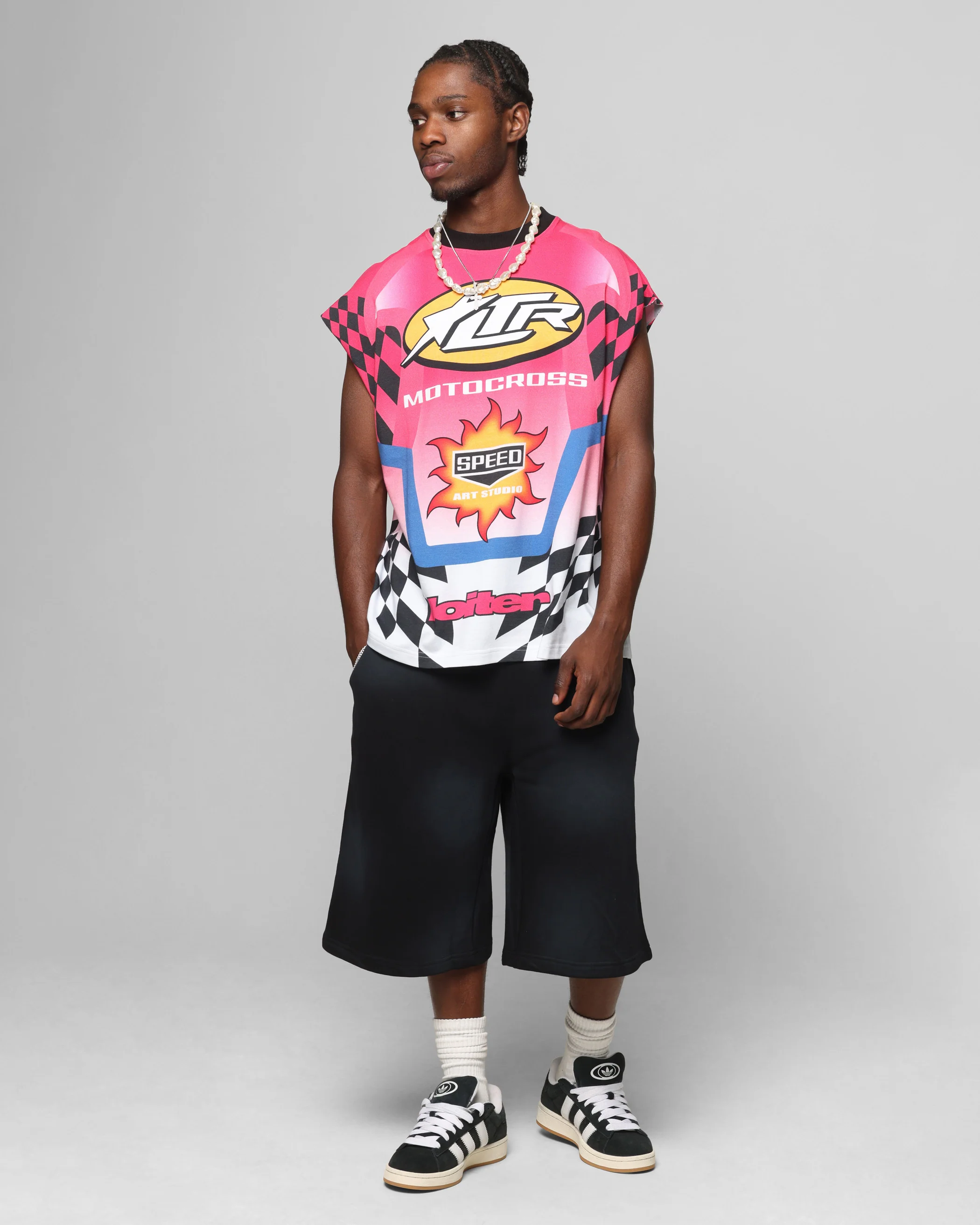 Loiter Motorsport Muscle T-Shirt Pink/Multi-Coloured - Image 3