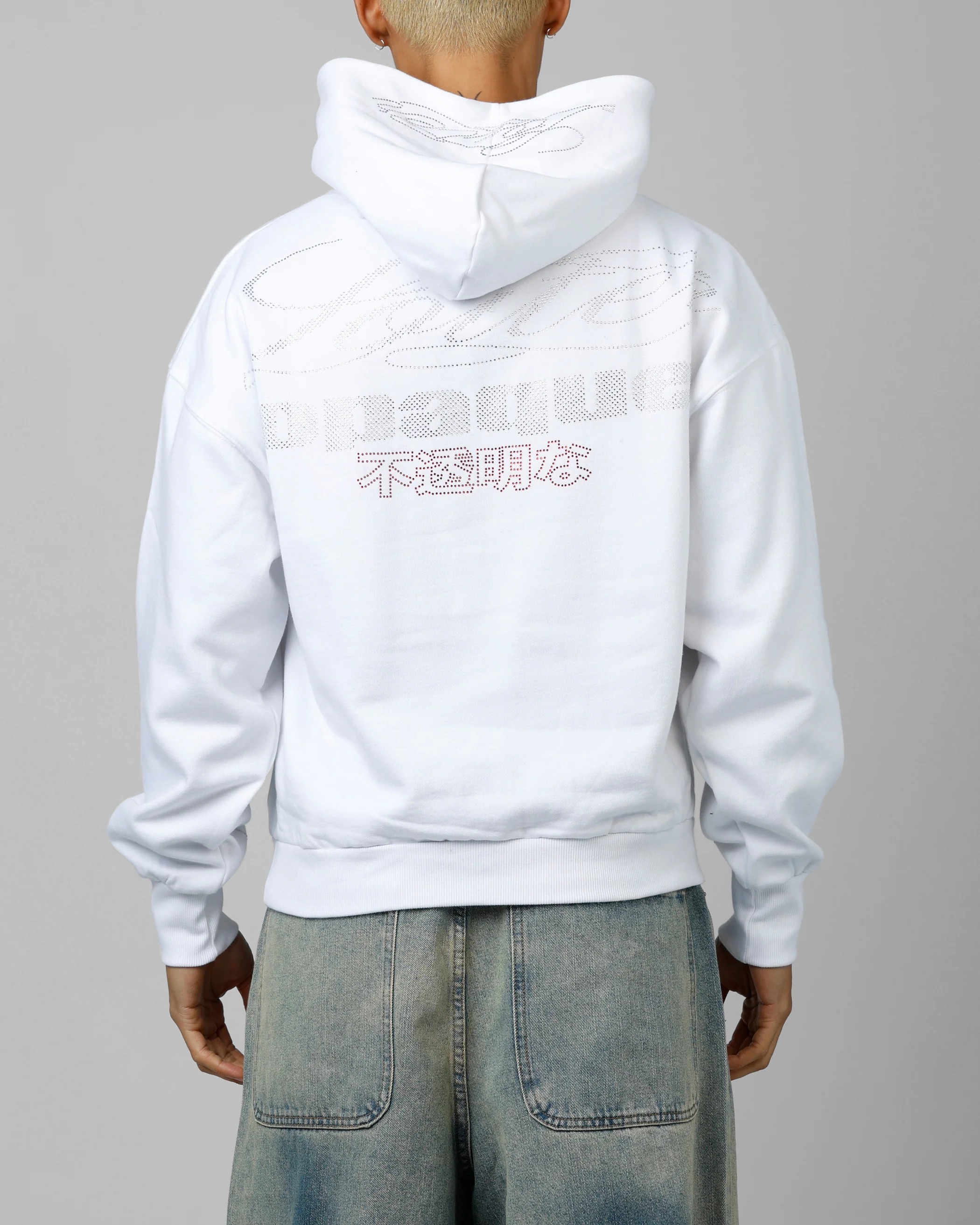 Opaque Rhinestone Premium Hoodie Off White - Image 2