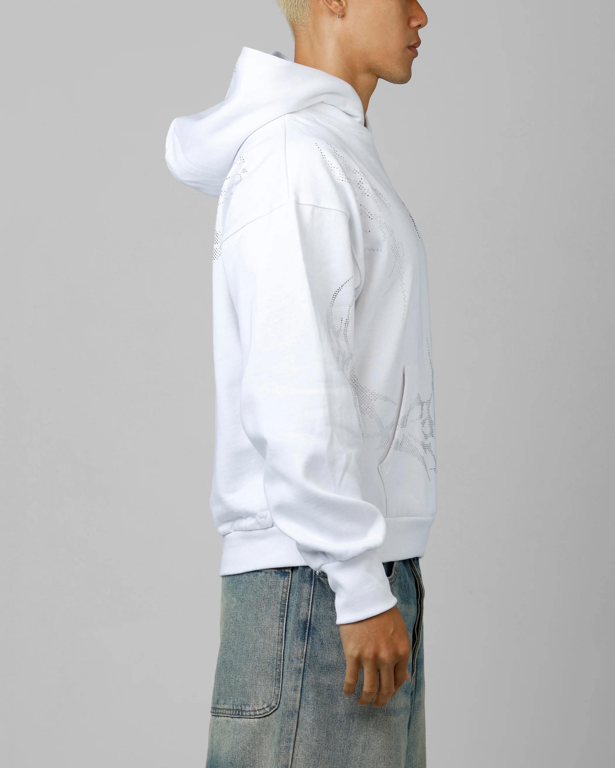 Opaque Rhinestone Premium Hoodie Off White - Image 4