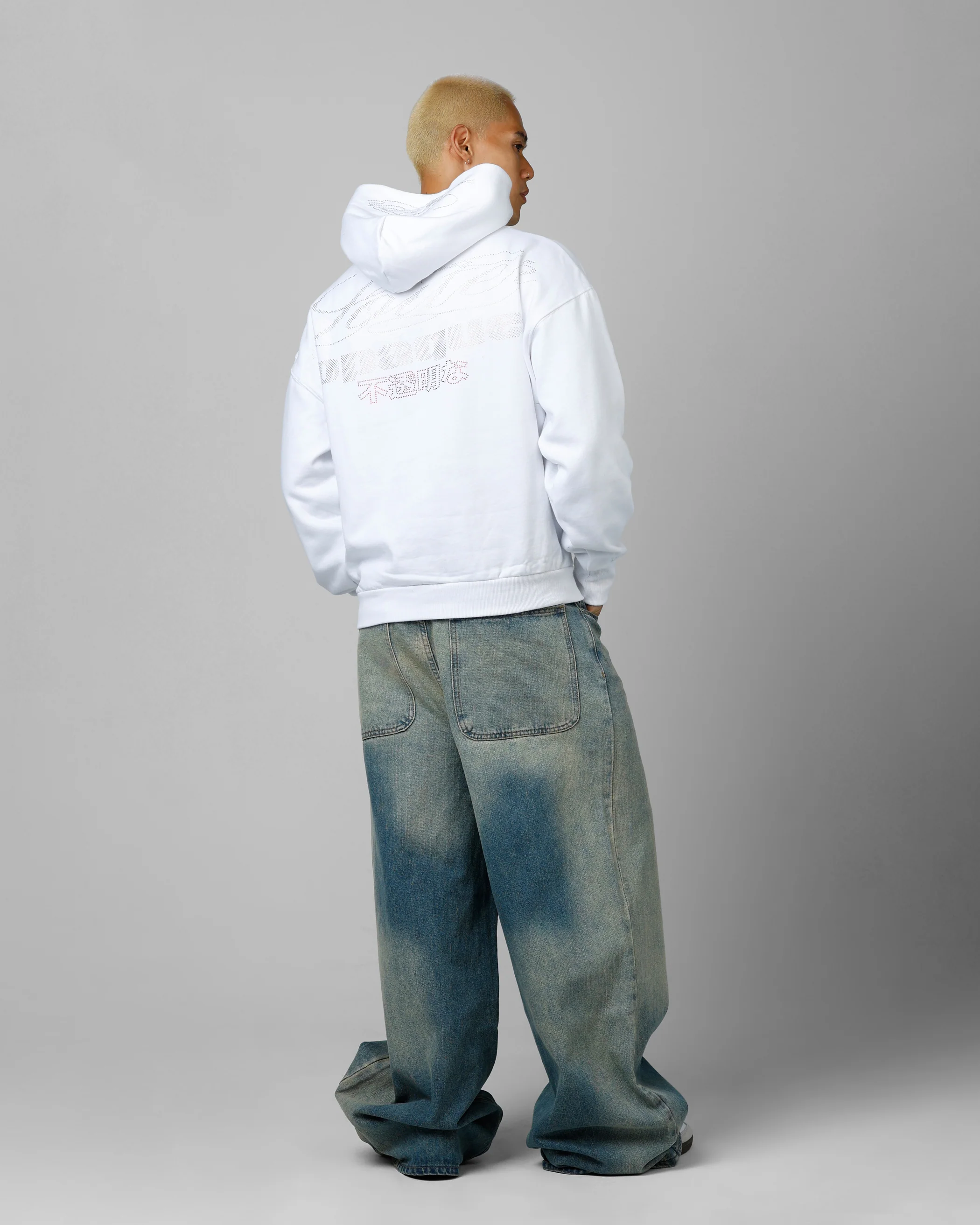 Opaque Rhinestone Premium Hoodie Off White - Image 6