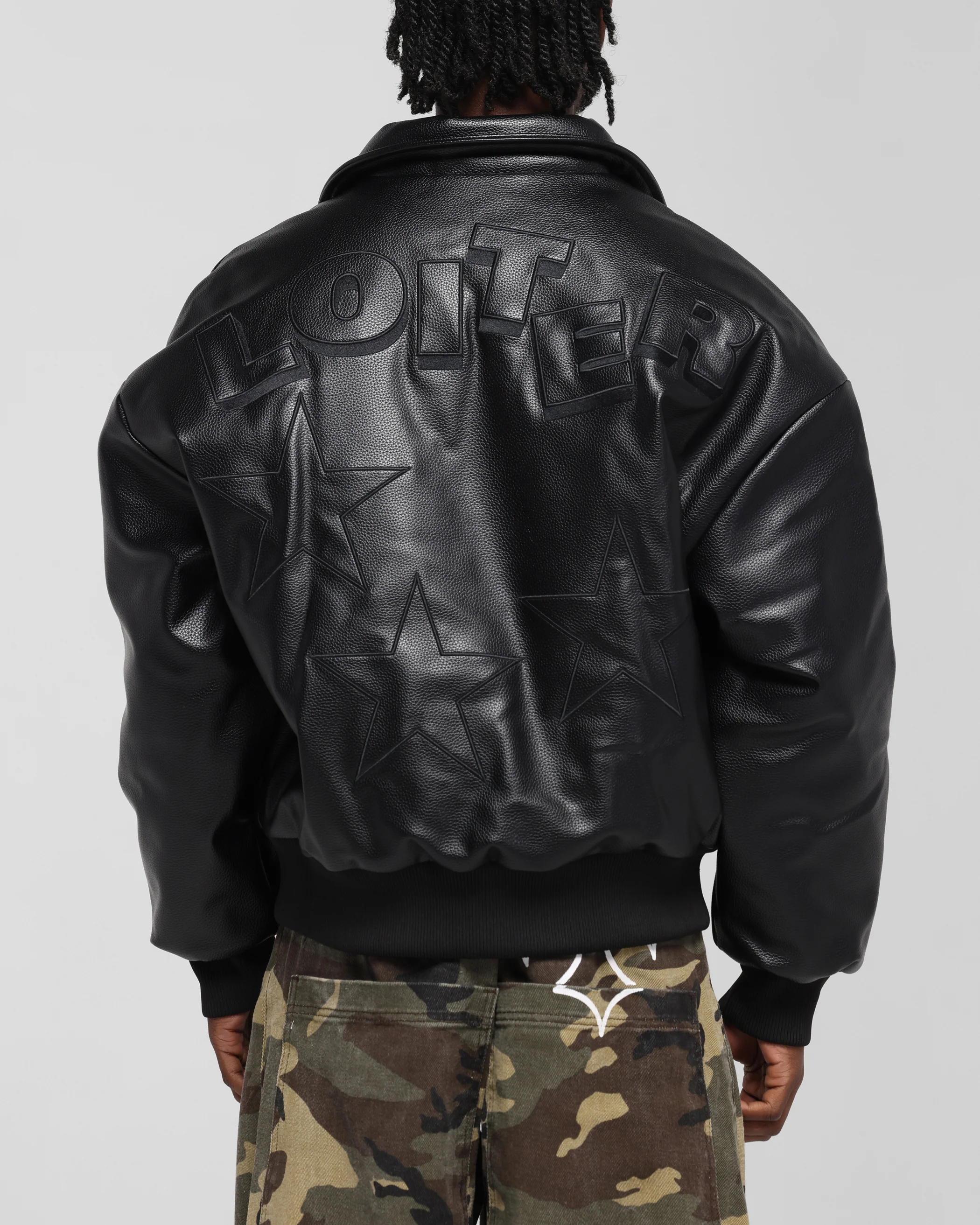 Loiter Solar Vegan Leather Varsity Jacket Black - Image 2
