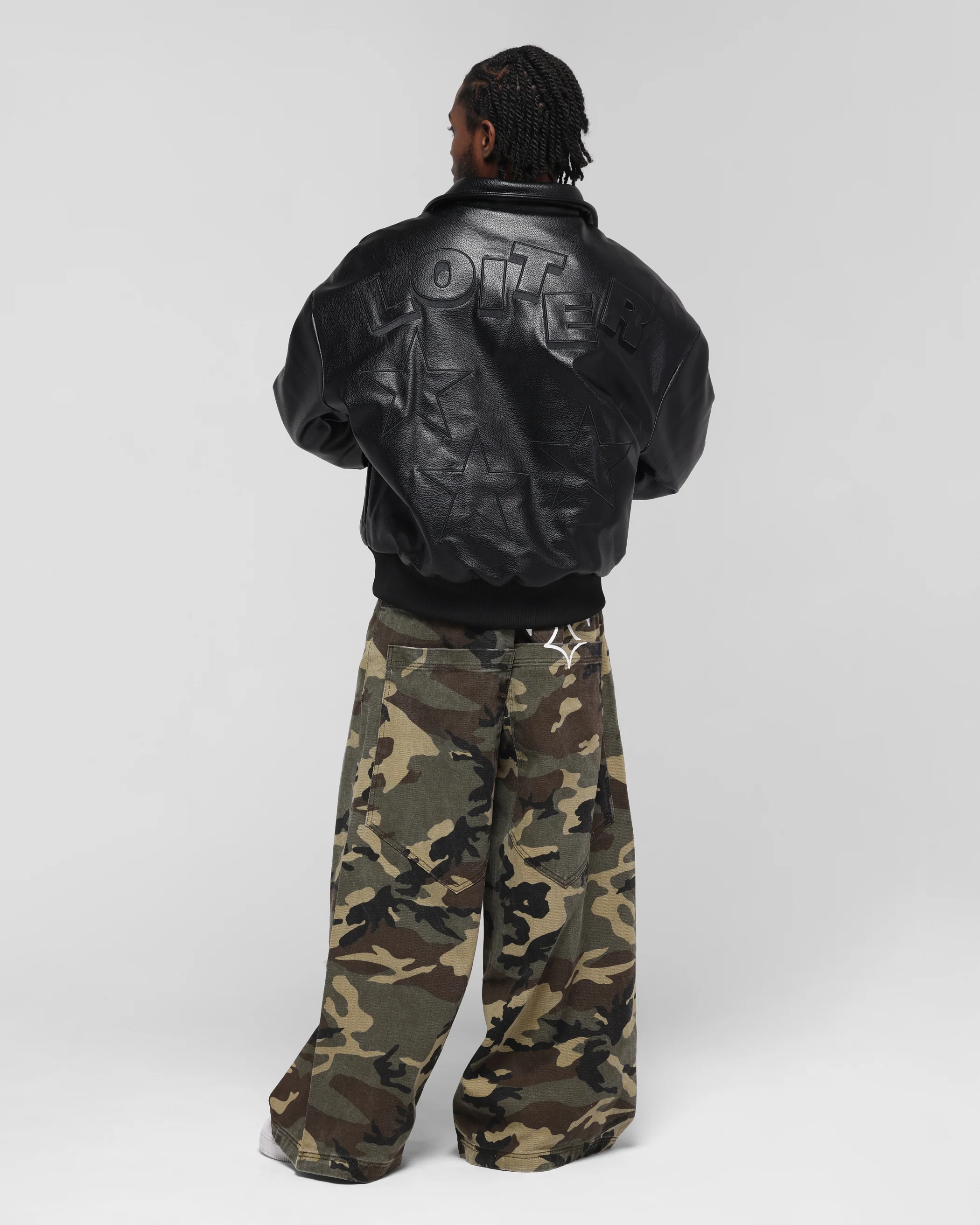 Loiter Solar Vegan Leather Varsity Jacket Black - Image 4