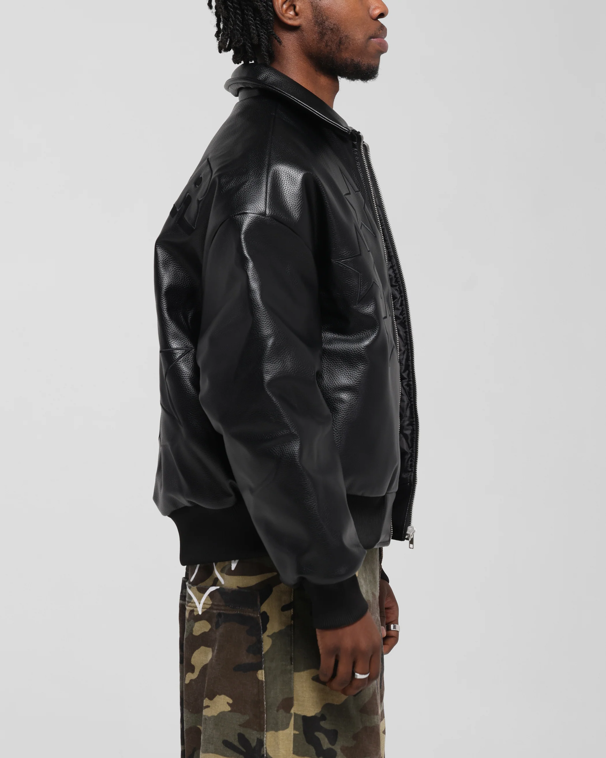 Loiter Solar Vegan Leather Varsity Jacket Black - Image 5