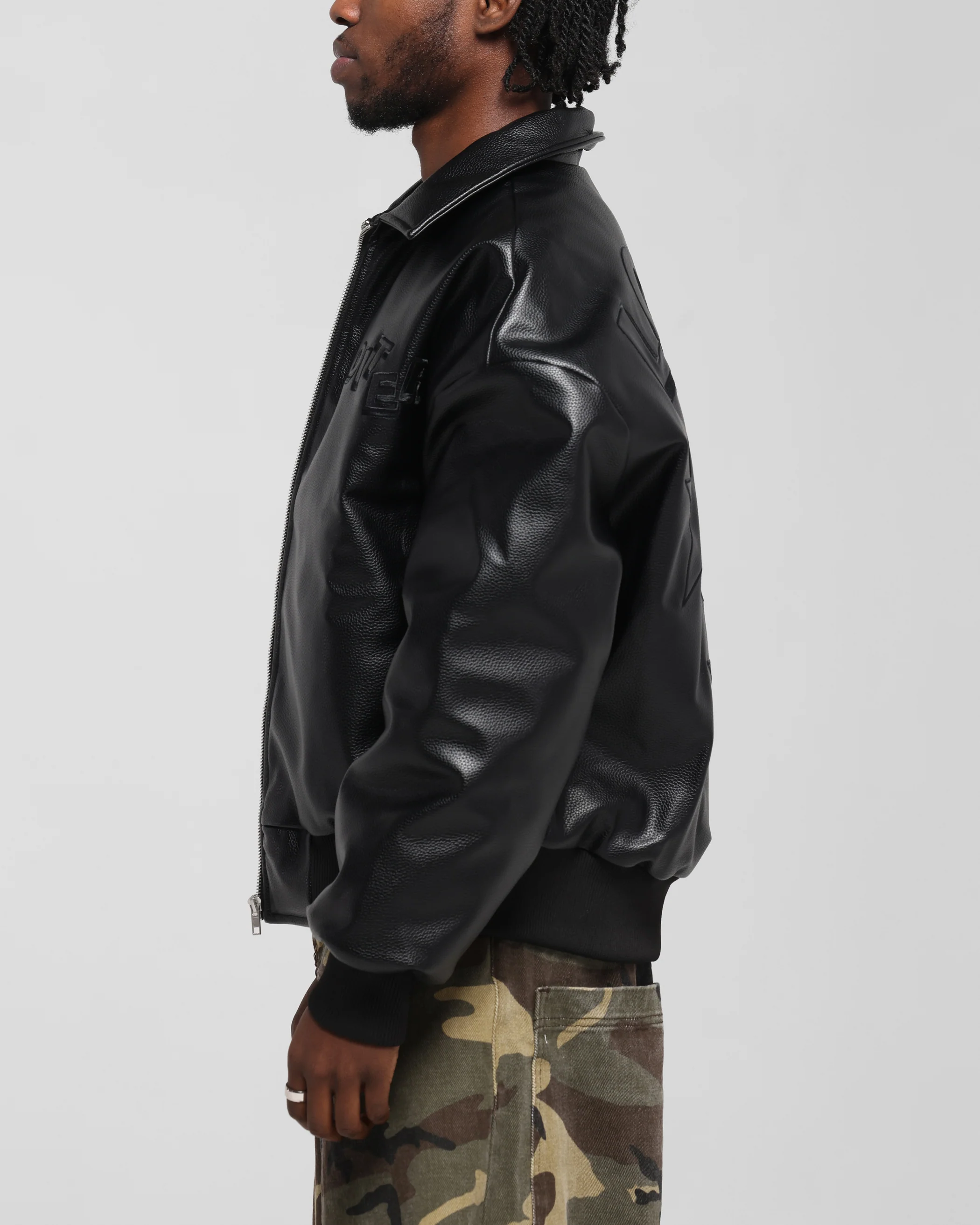 Loiter Solar Vegan Leather Varsity Jacket Black - Image 6