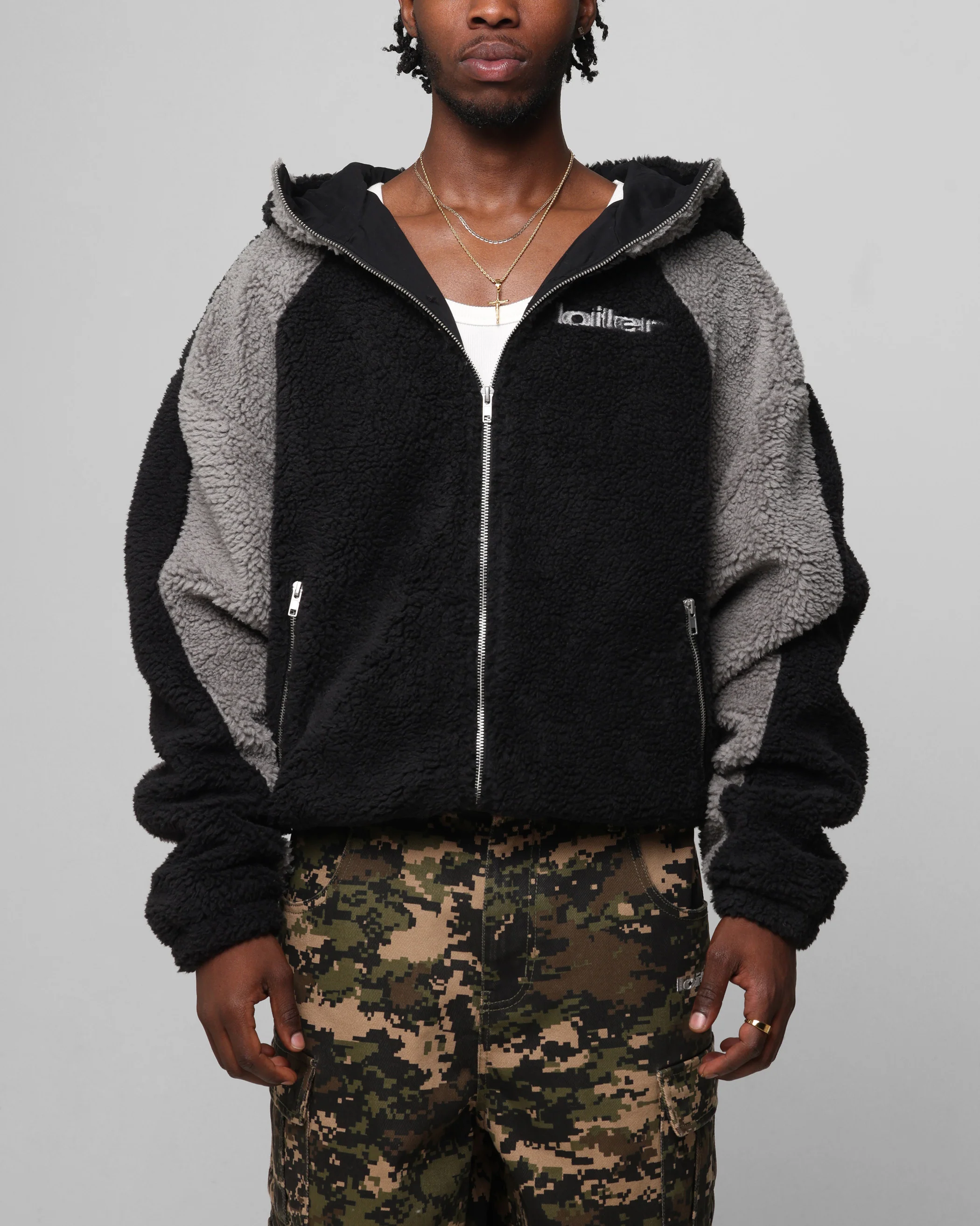 Loiter Speedway Fleece Jacket Black/Grey - Image 2