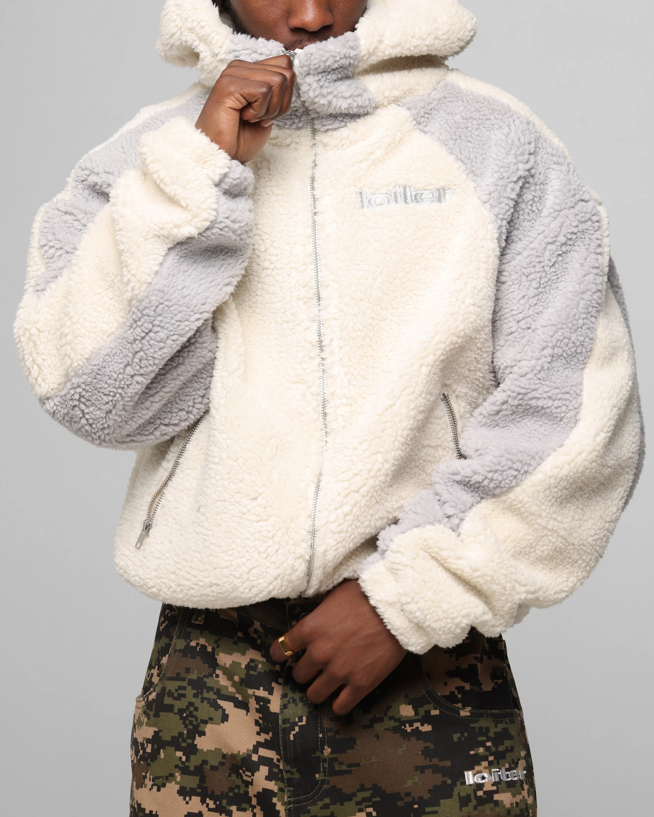 Loiter Speedway Fleece Jacket Stone - Image 7