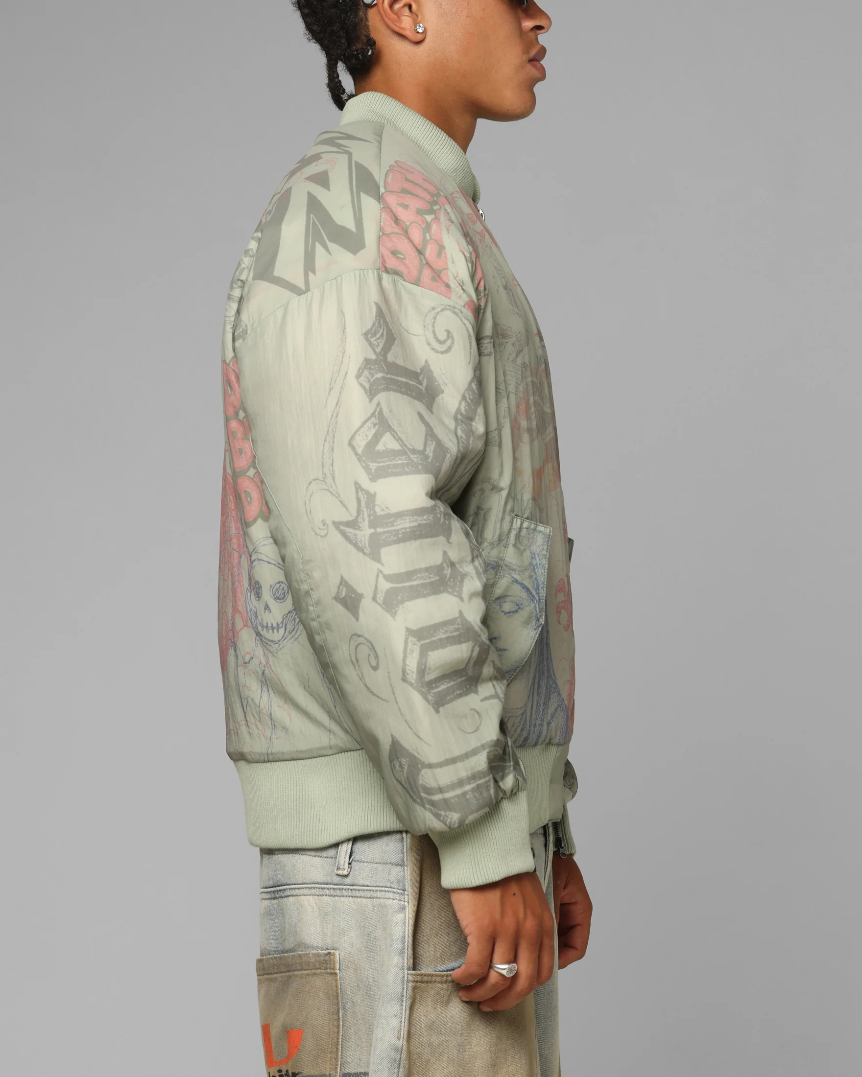 Loiter Spray Bomber Jacket Khaki - Image 4