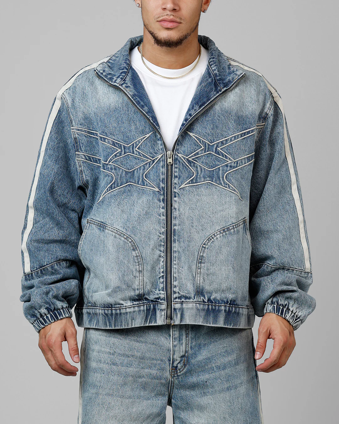 Track Star Denim Jacket Blue Wash - Image 2