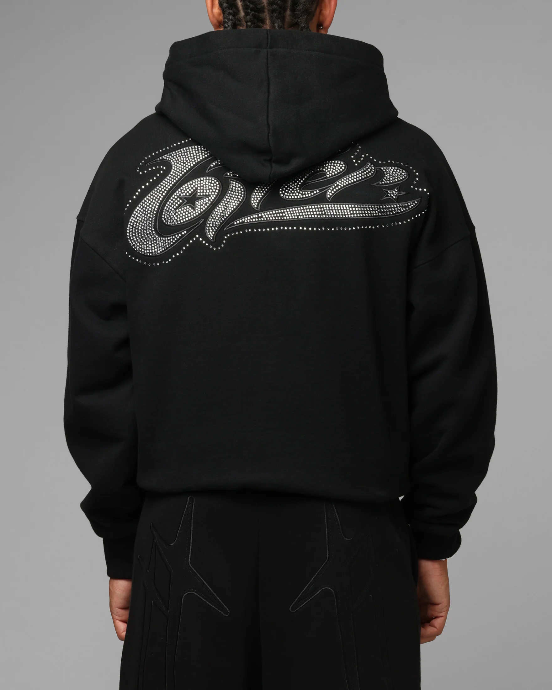 Loiter Silicone Rhinestone Zip Hoodie Black - Image 2