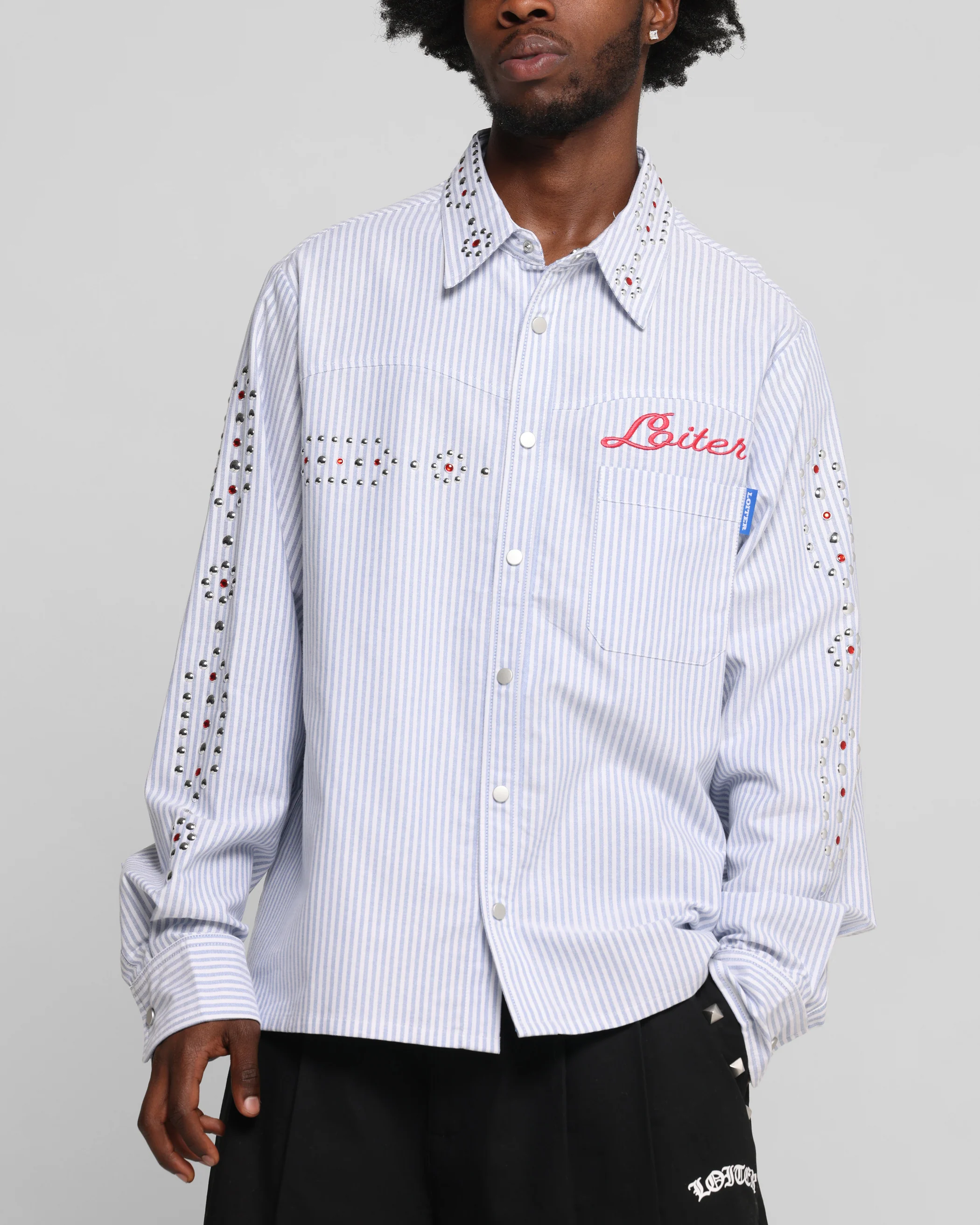 Loiter Western Long Sleeve Button Up Shirt Blue/White - Image 6